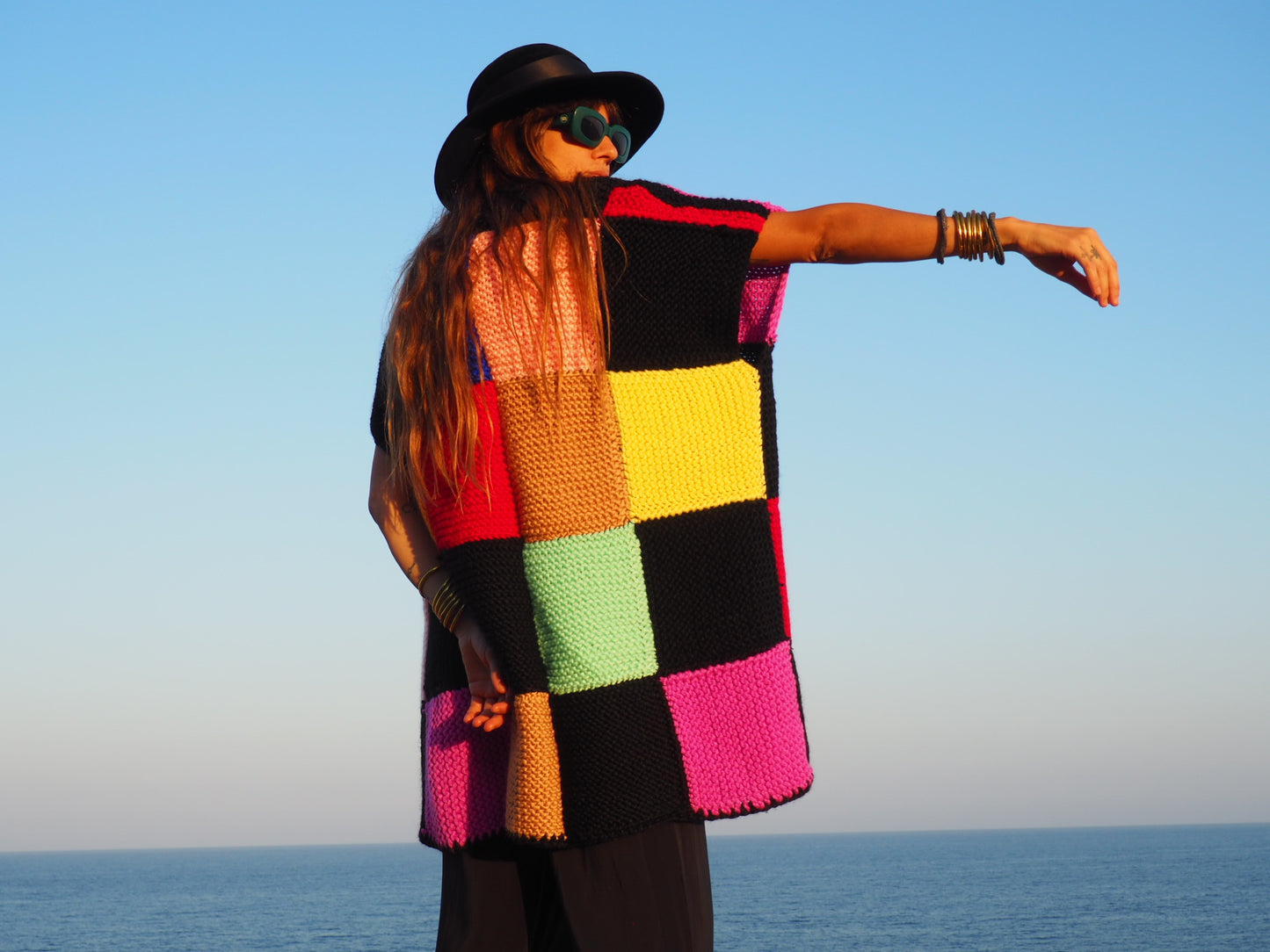 colourful chunky wool knitted waistcoat