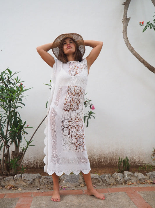 White 1960’s hand made crochet lace dress