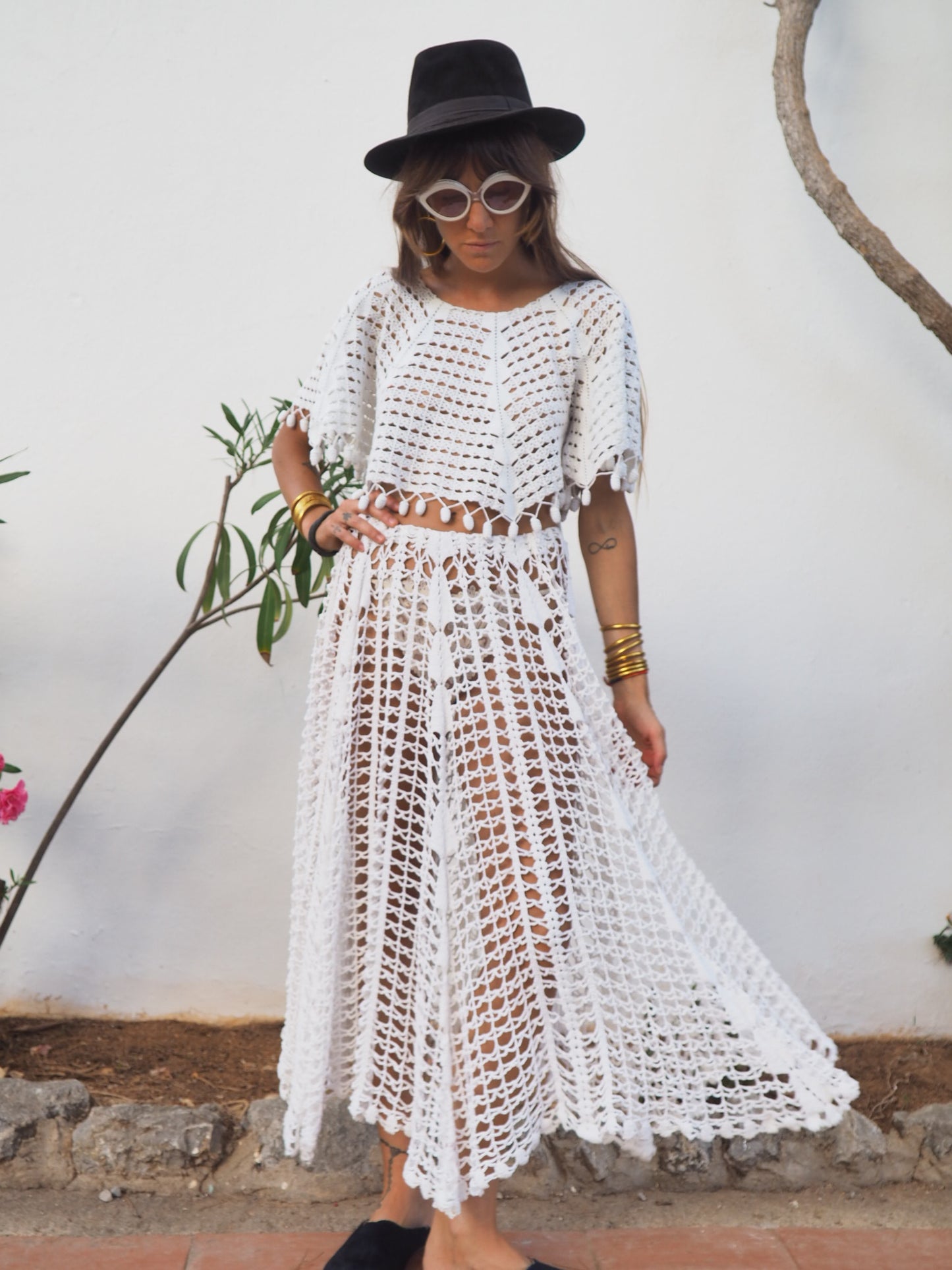 Amazing one off a kind white vintage crochet lace skirt up-cycled by Vagabond Ibiza
