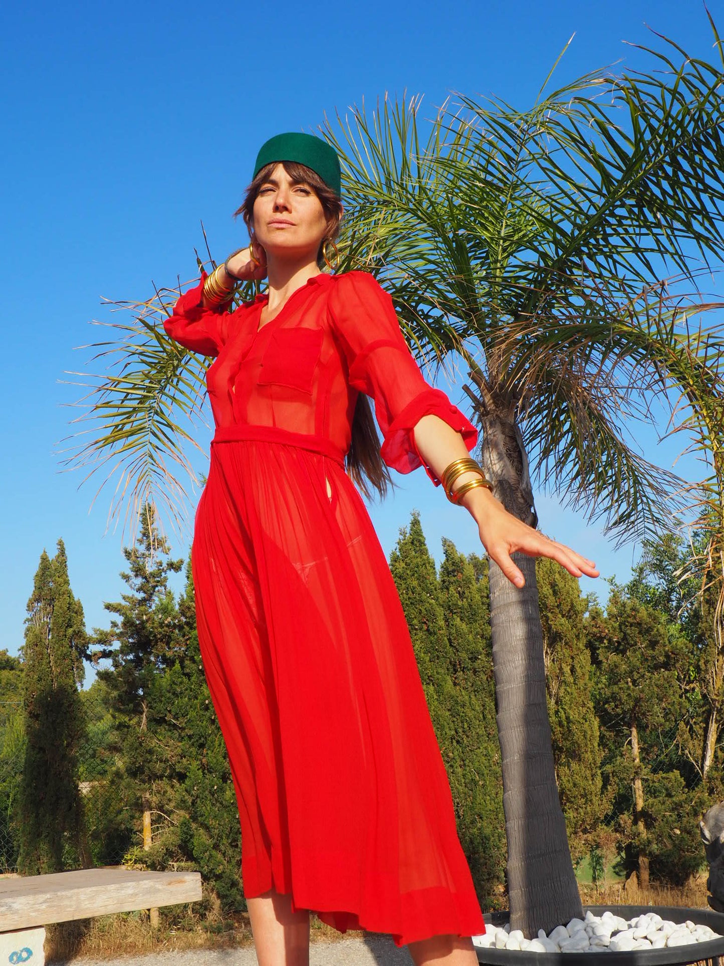 INCREDIBLY SEXY 1970’s RED HOT FRENCH SILK SHEER DRESS