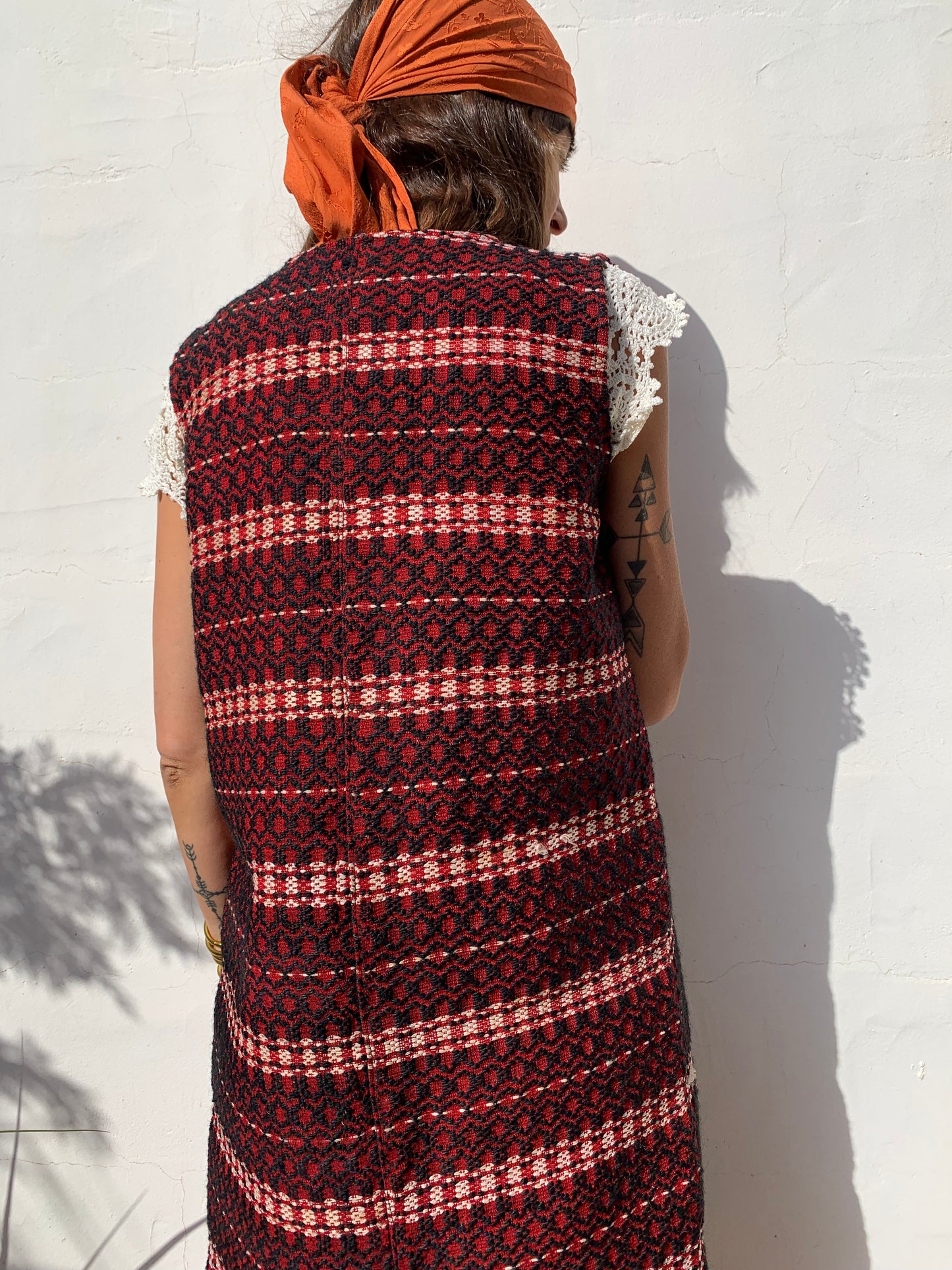 Vintage hand woven Romanian textiles up-cycled by vagabond Ibiza in to a long wa