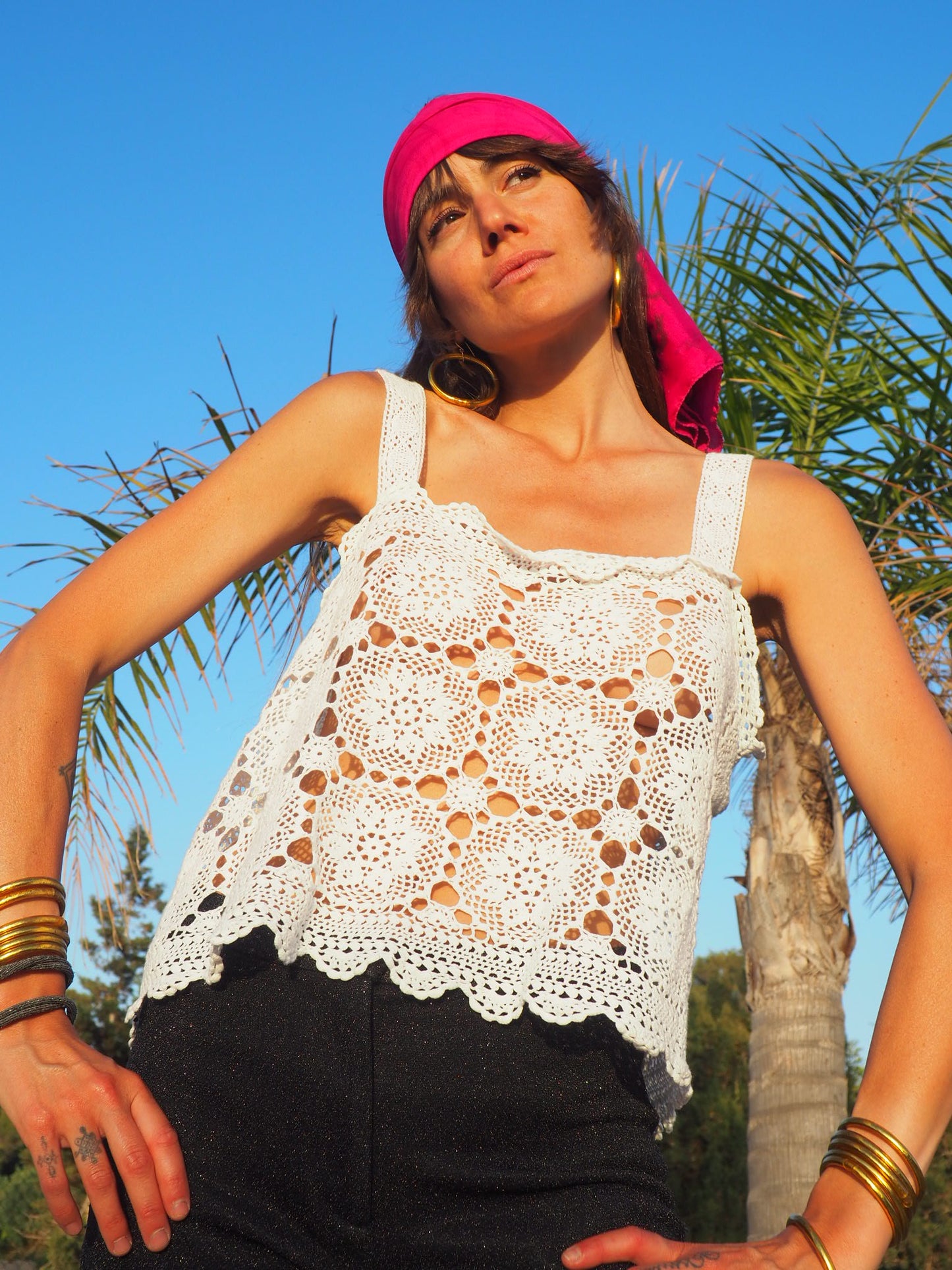 Antique vintage handmade white lace crochet crop top up-cycled by Vagabond Ibiza