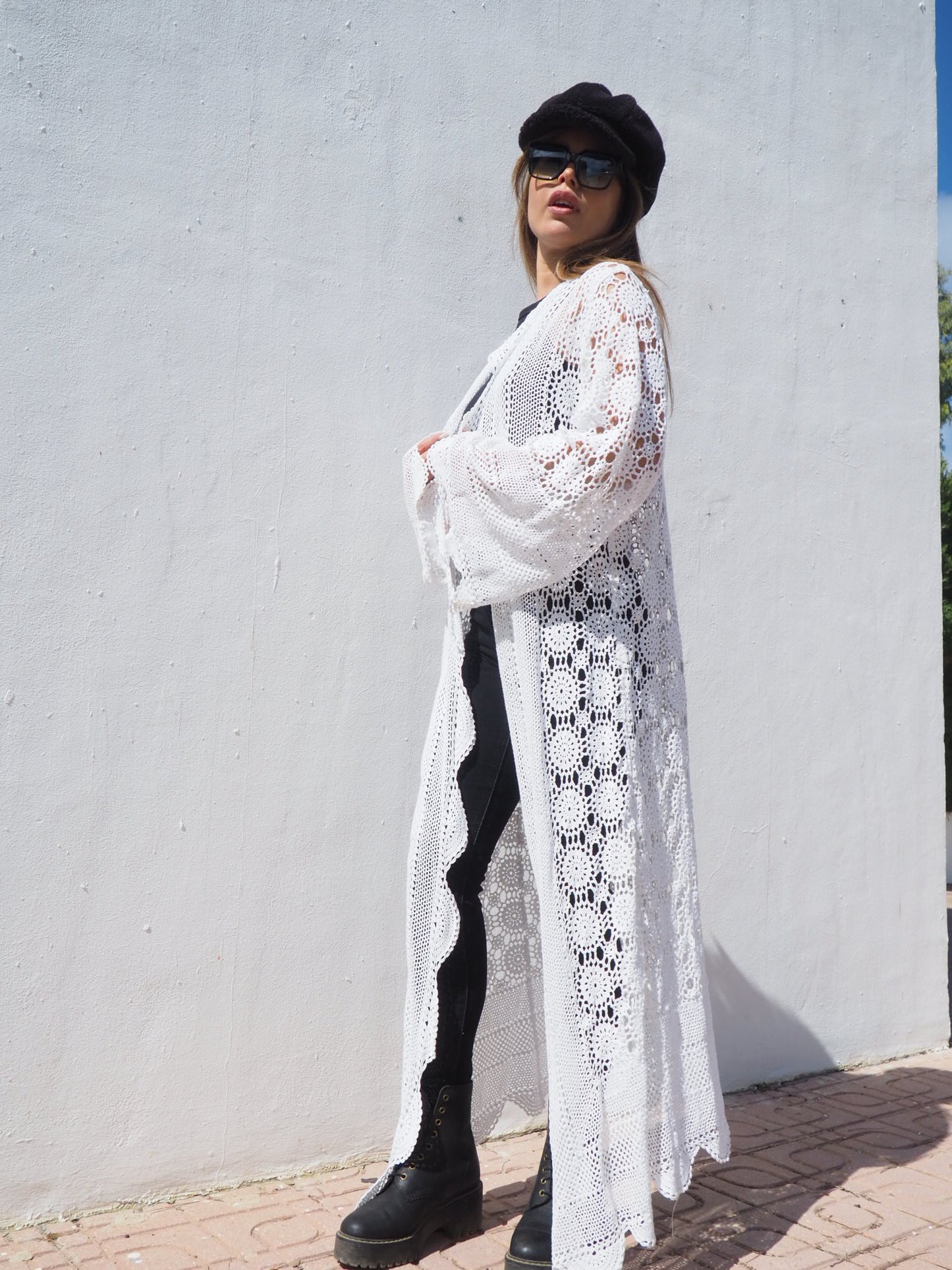 Vintage 1970’s French white crochet lace up-cycled jacket by Vagabond Ibiza