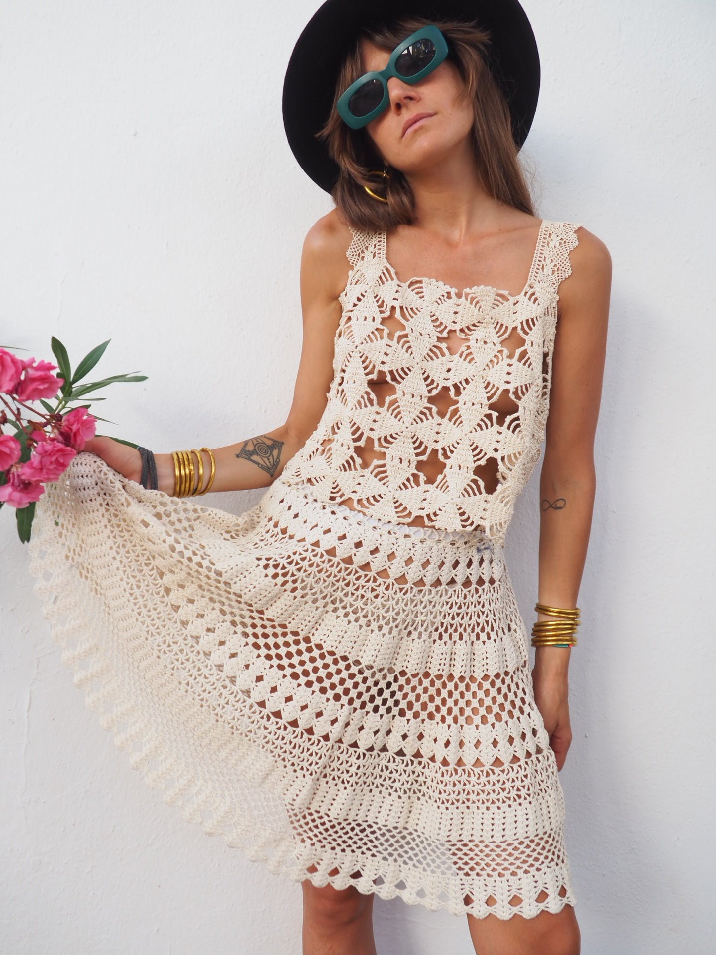 Amazing one of a kind vintage crochet lace skirt up-cycled by Vagabond Ibiza