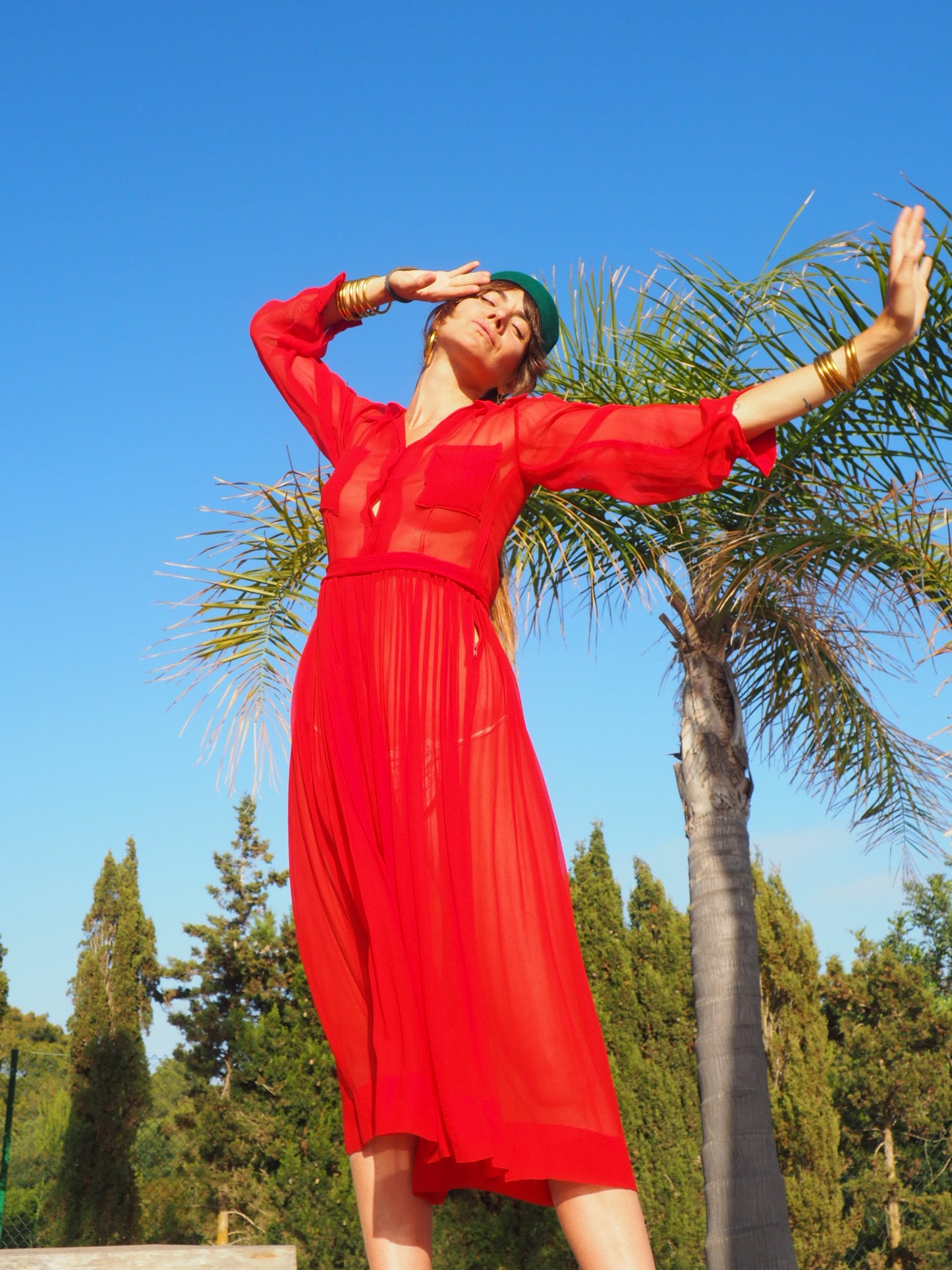 INCREDIBLY SEXY 1970’s RED HOT FRENCH SILK SHEER DRESS