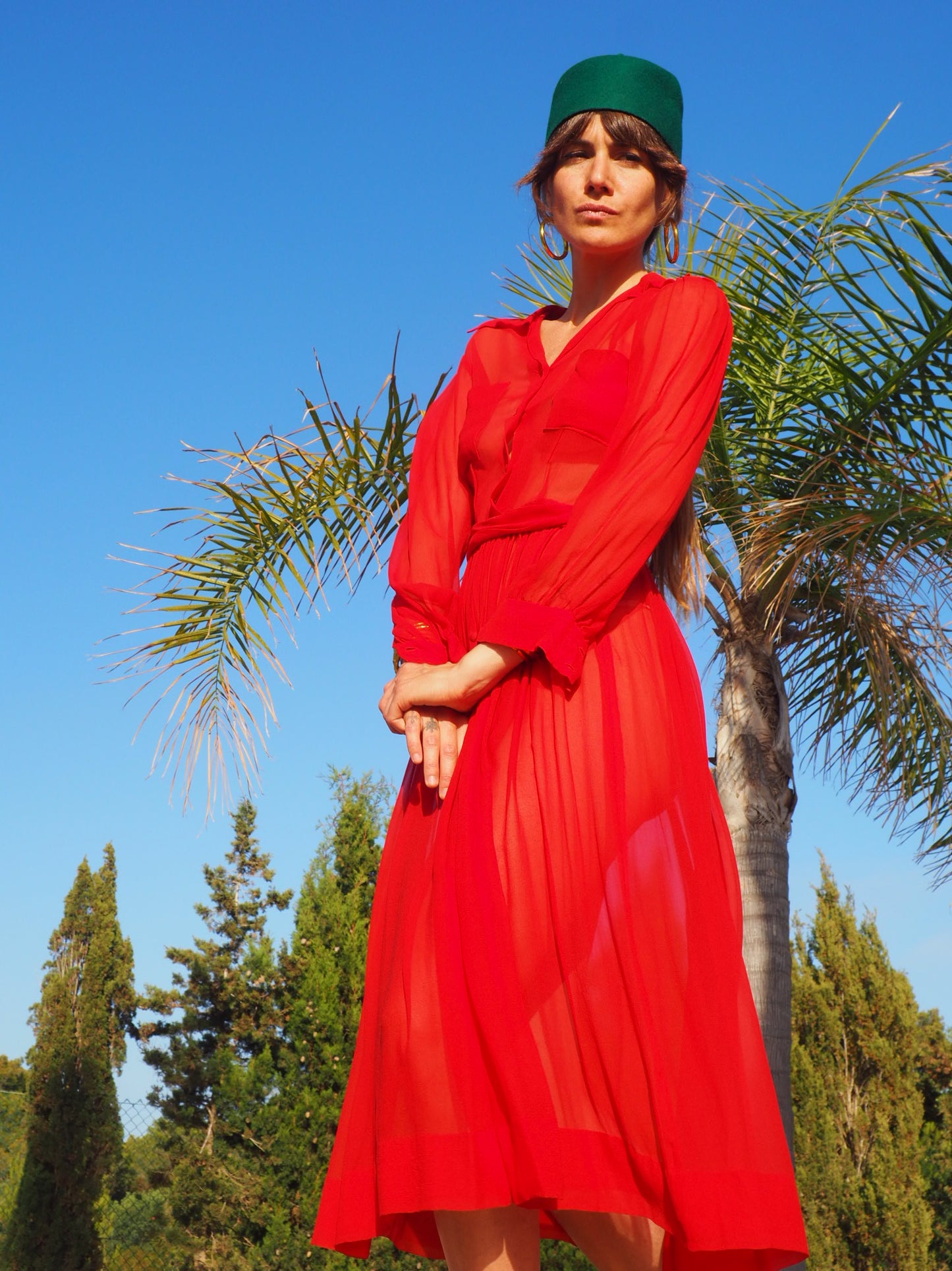 INCREDIBLY SEXY 1970’s RED HOT FRENCH SILK SHEER DRESS