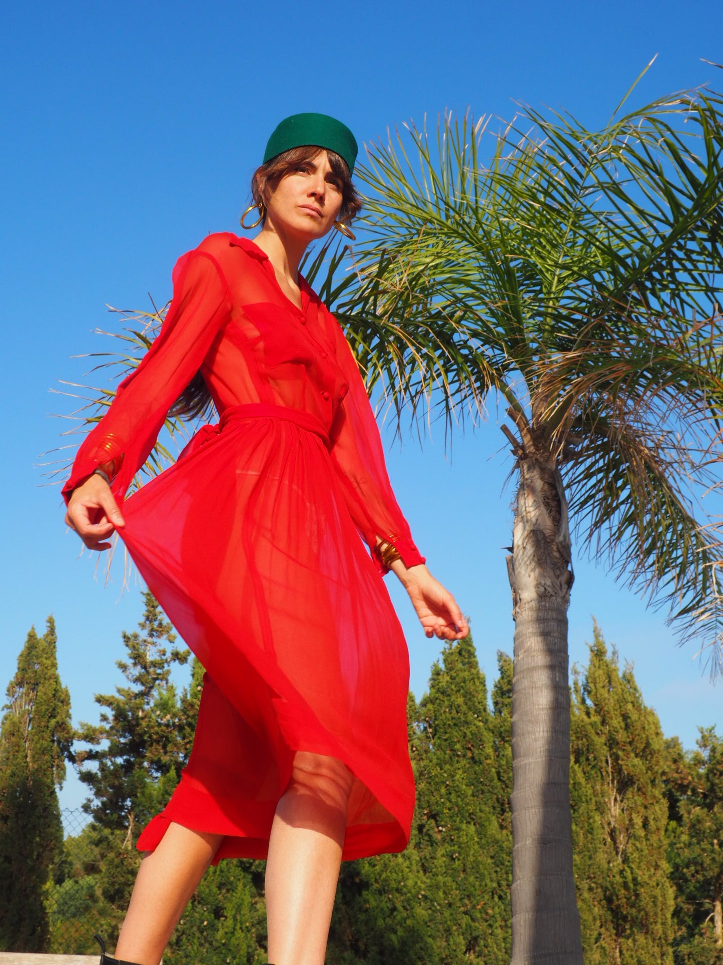 INCREDIBLY SEXY 1970’s RED HOT FRENCH SILK SHEER DRESS