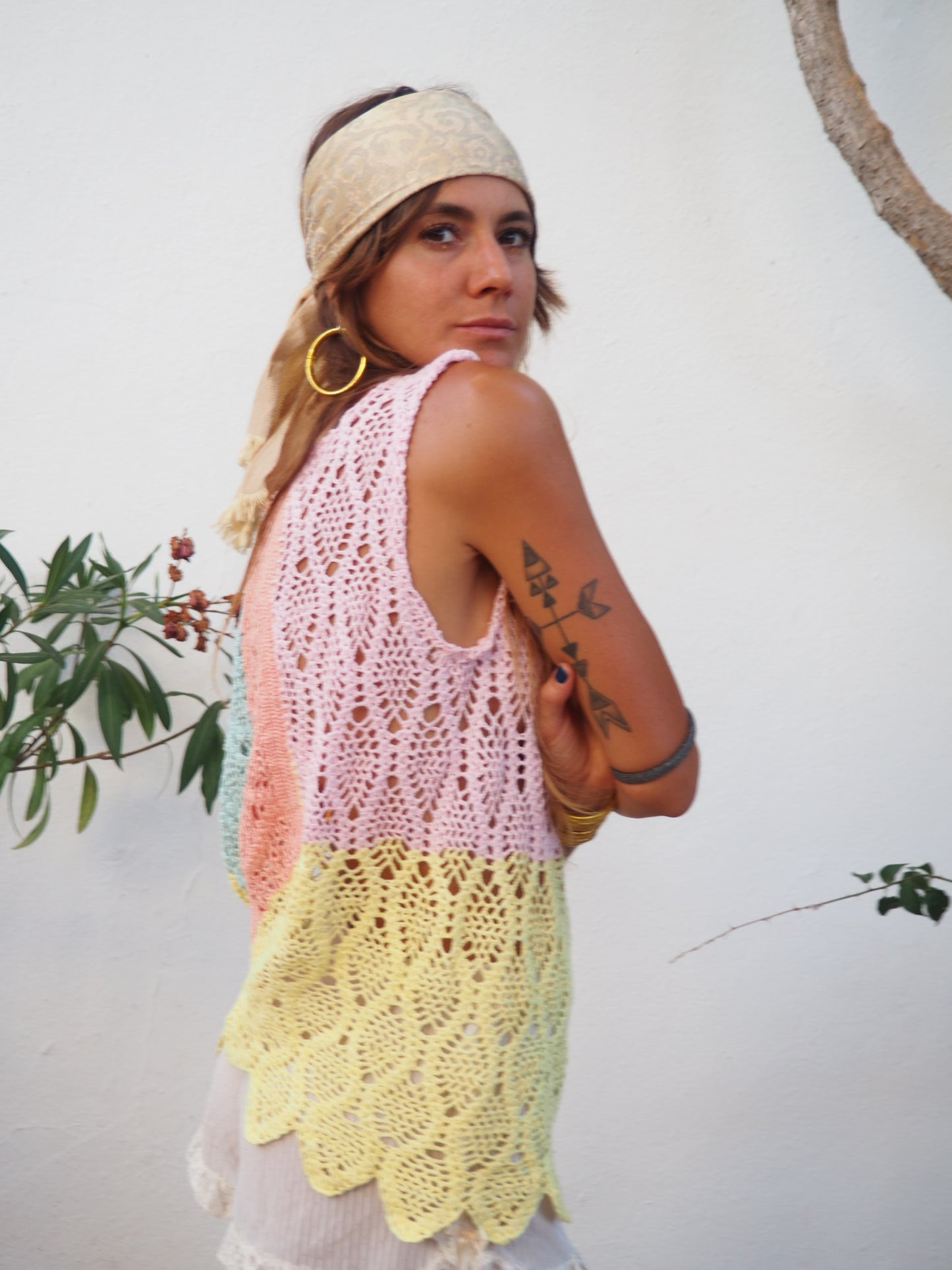 One of a kind up-cycled cotton crochet mini dress/top