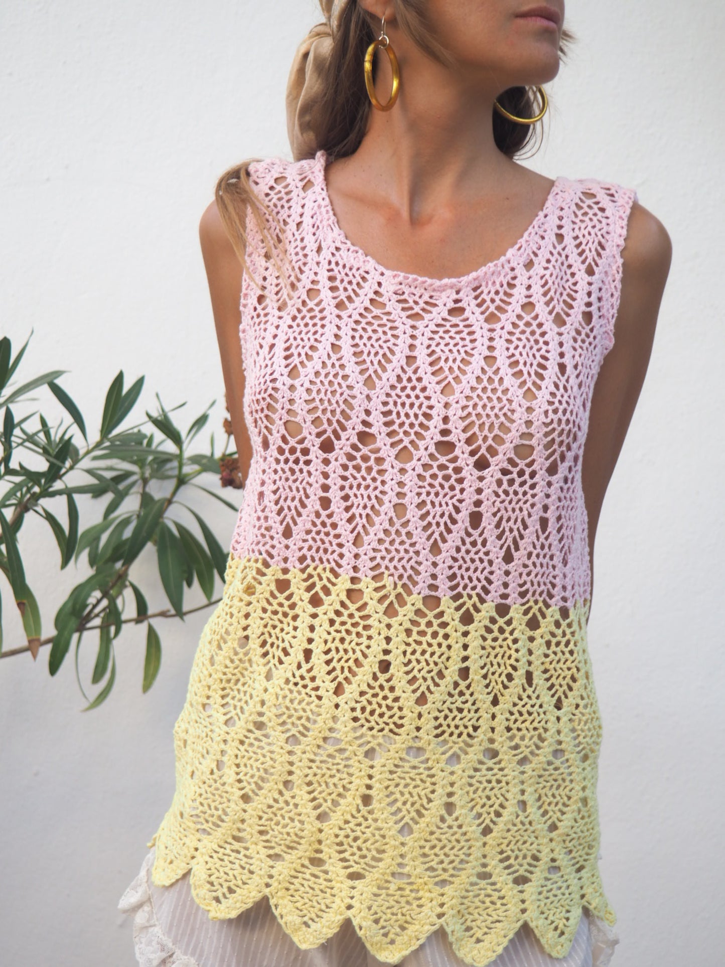 One of a kind up-cycled cotton crochet mini dress/top