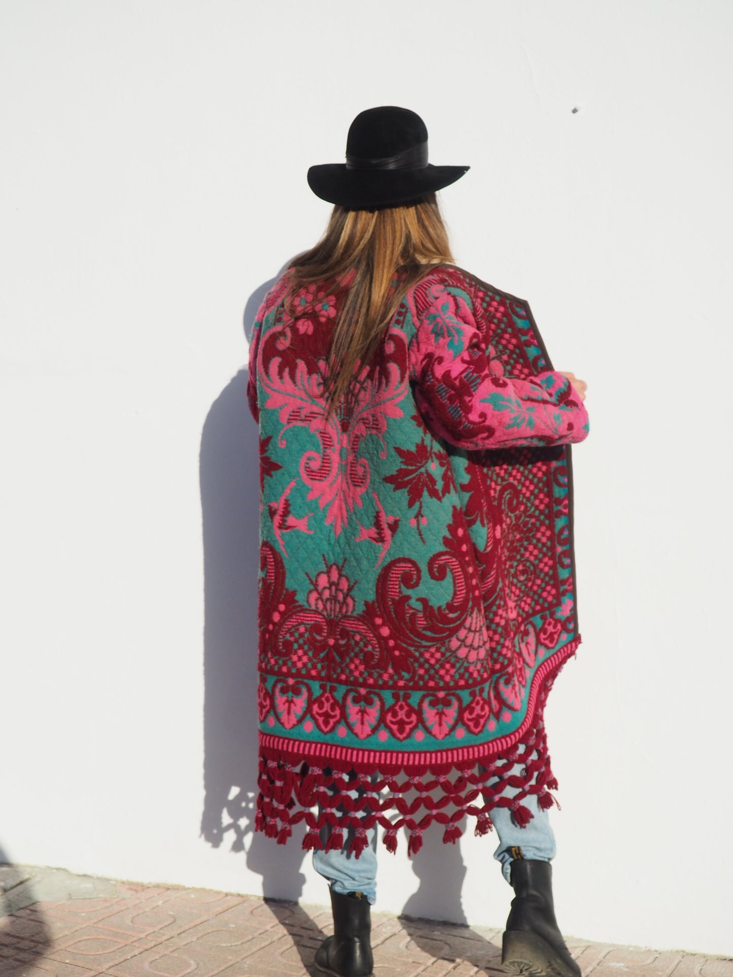 Amazing vintage woven tapestry jacket with insane oversize tassel trim up-cycled by Vagabond Ibiza