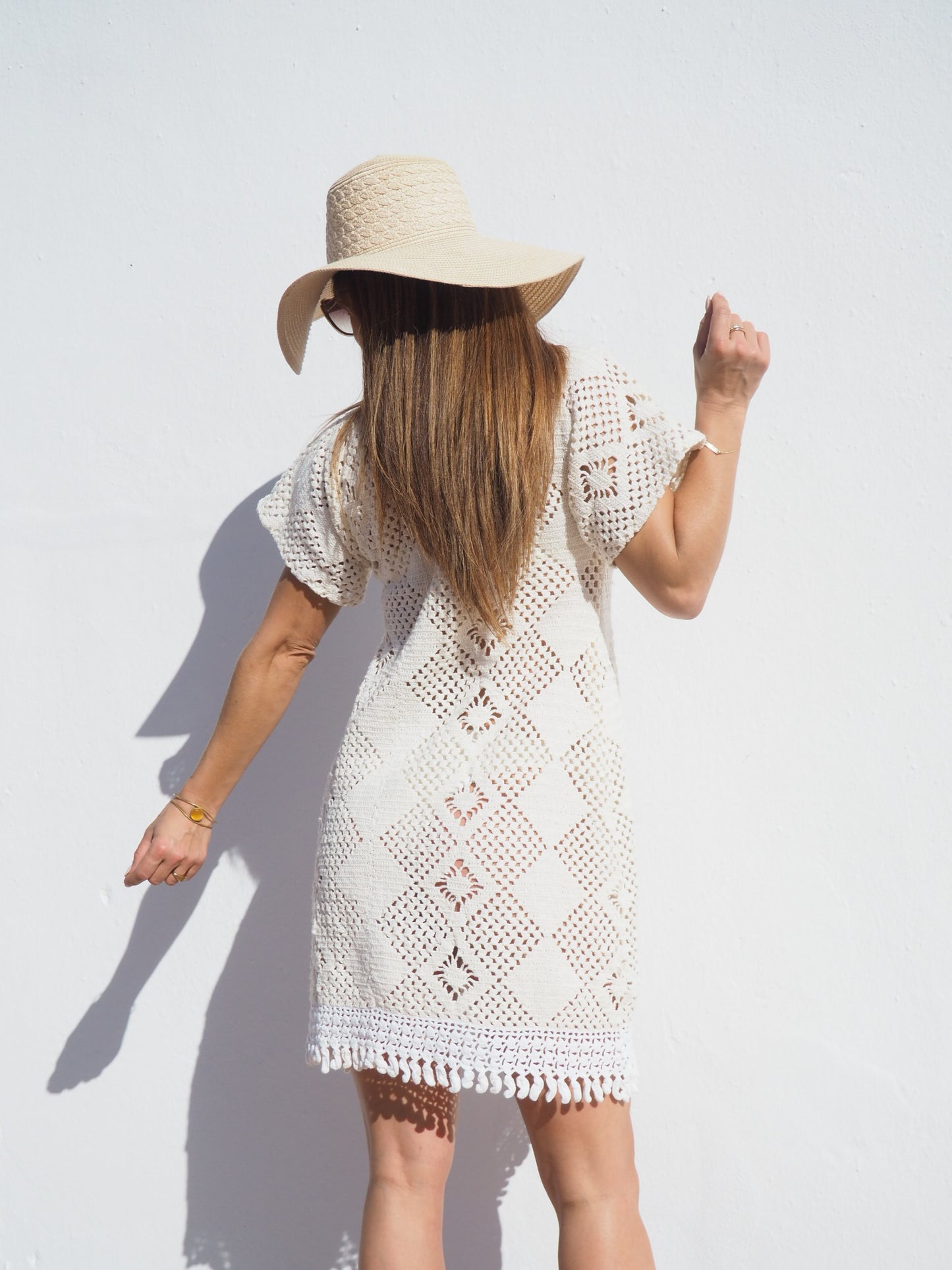 Vintage crochet cotton beach dress handmade cotton crochet up-cycled by Vagabond Ibiza.