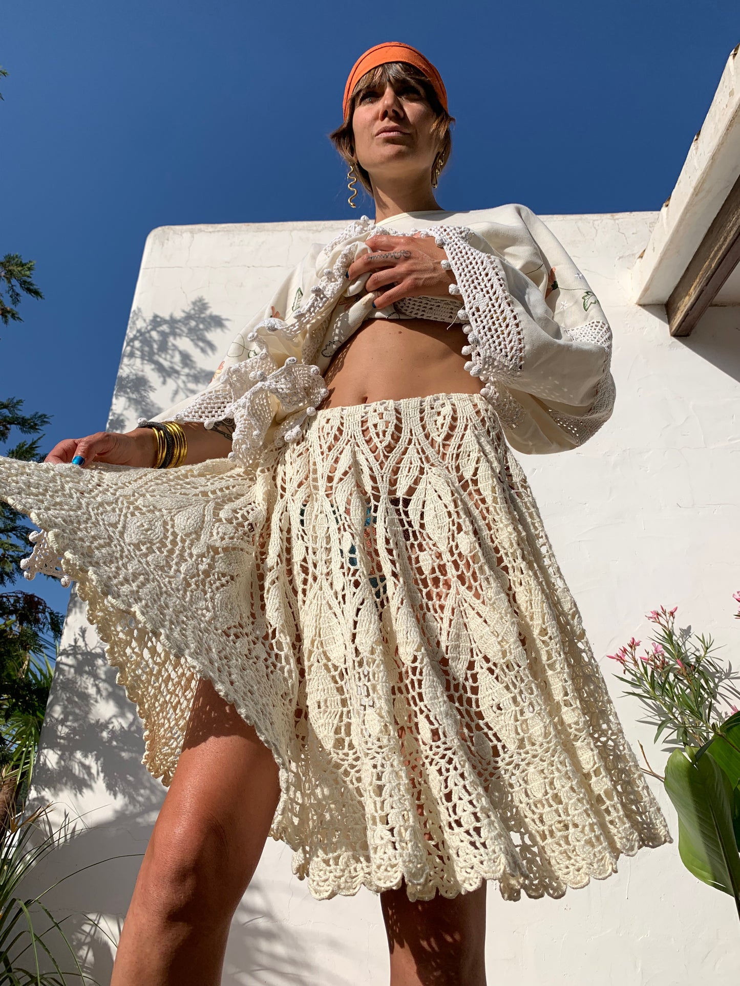 Antique lace crochet skirt up-cycled by Vagabond Ibiza