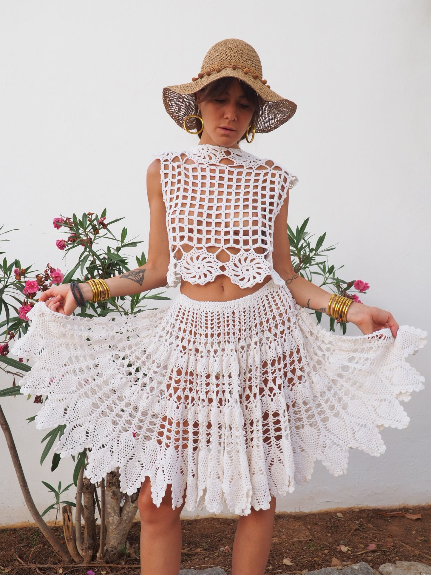 Amazing one off a kind white vintage crochet lace skirt up-cycled by Vagabond Ibiza