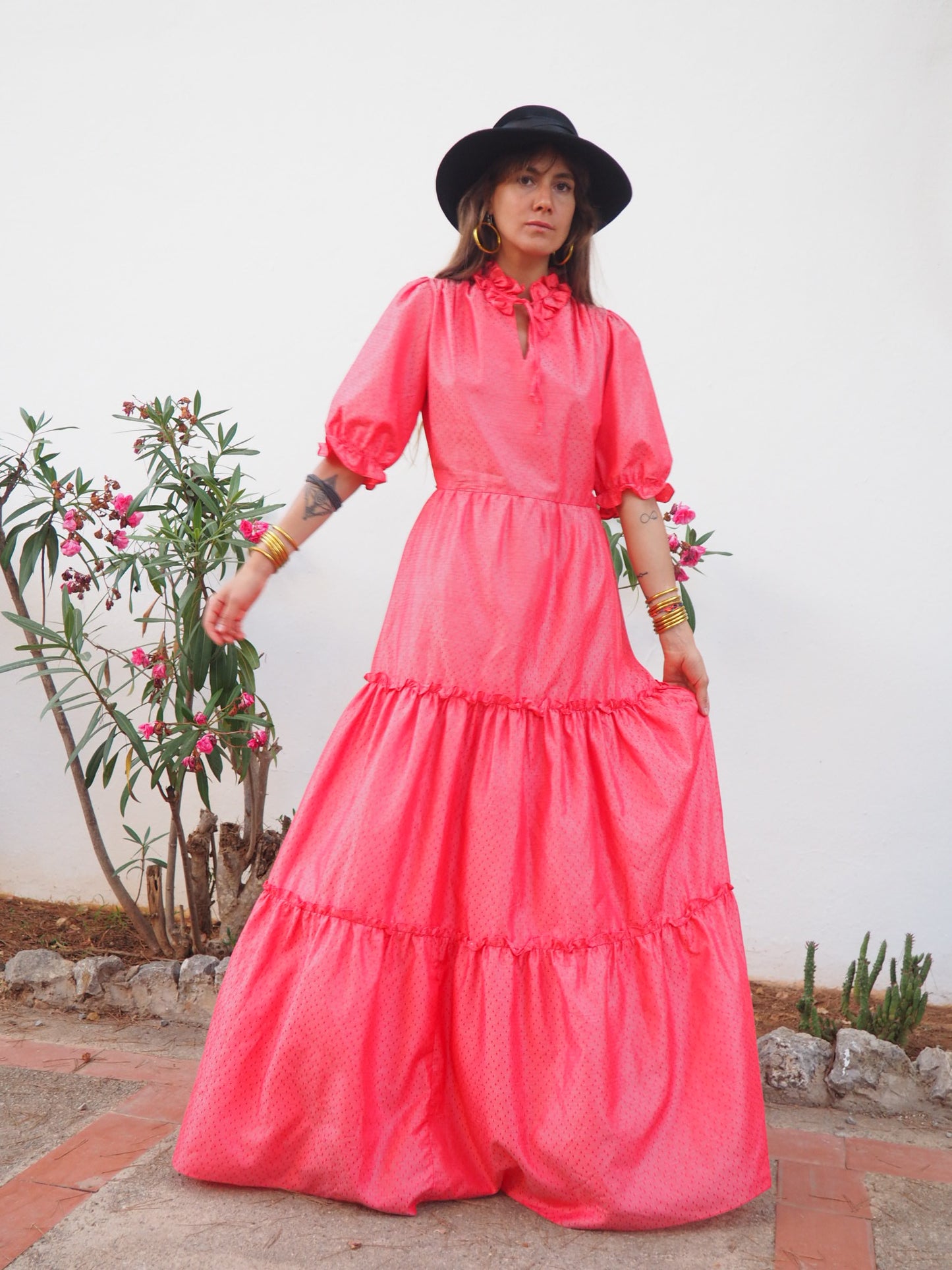 Vintage 1970’s pink ruffle maxi dress