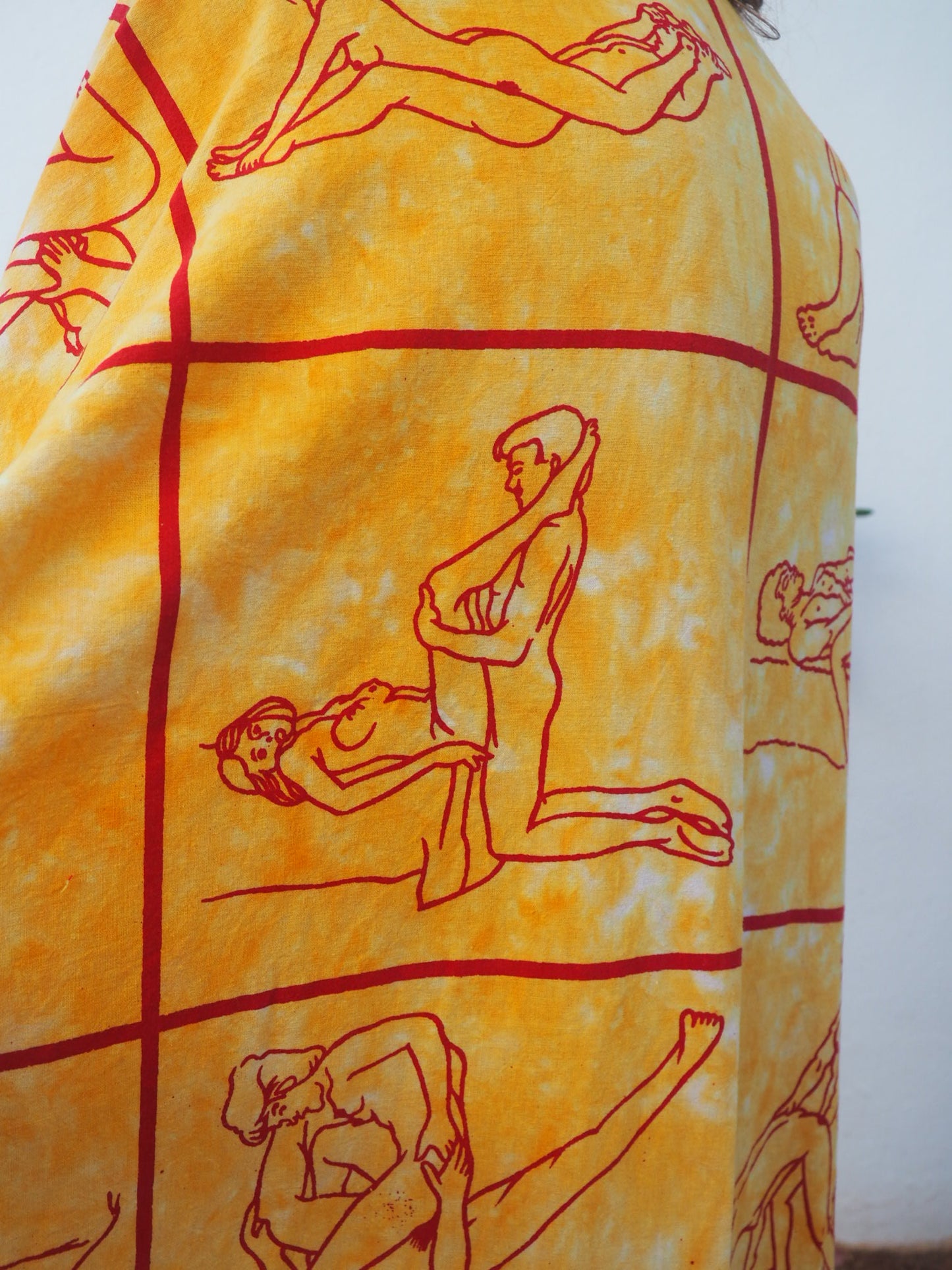 Up-cycled dressing gown with tantric sex position print by Vagabond Ibiza