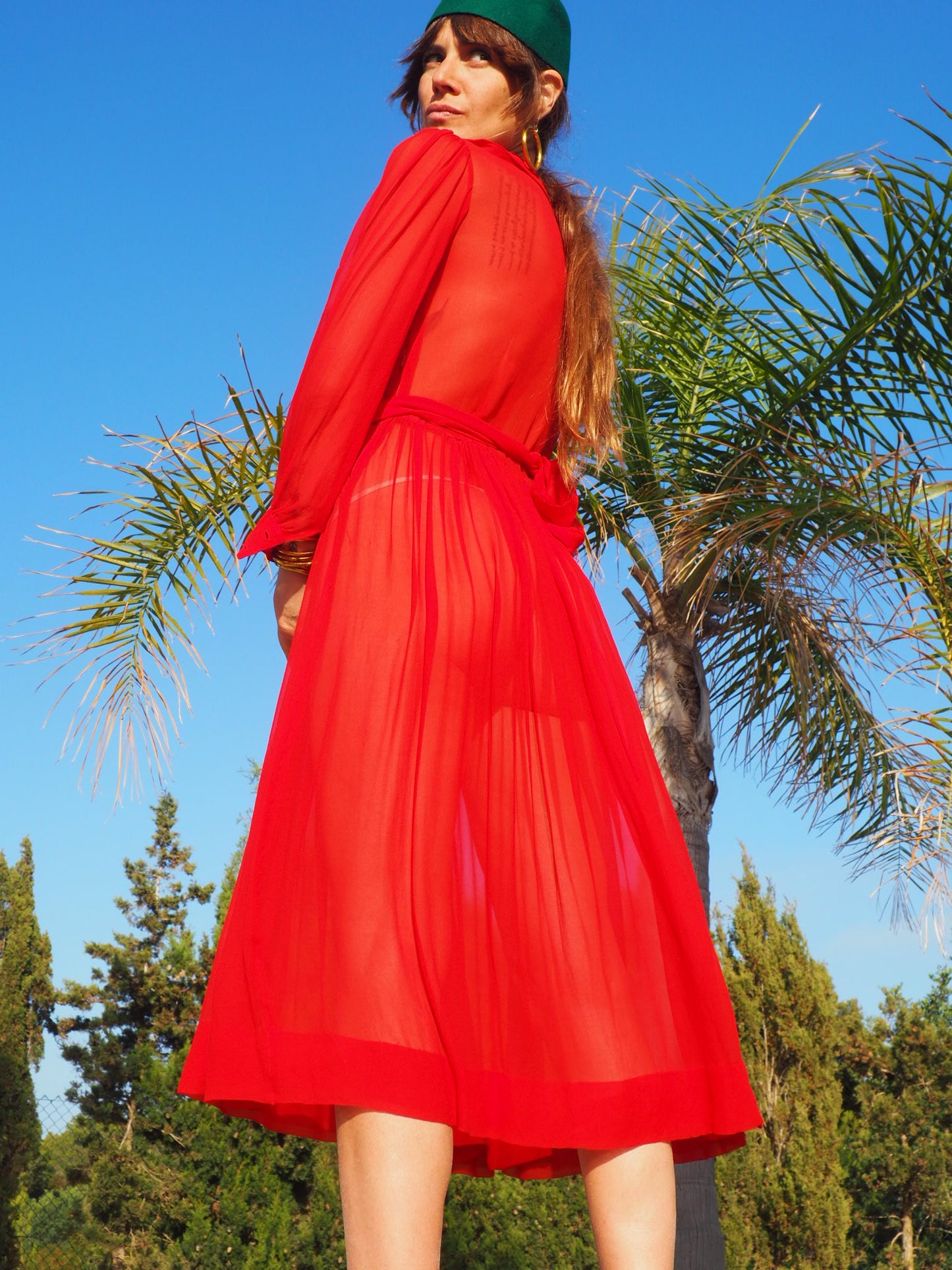 INCREDIBLY SEXY 1970’s RED HOT FRENCH SILK SHEER DRESS