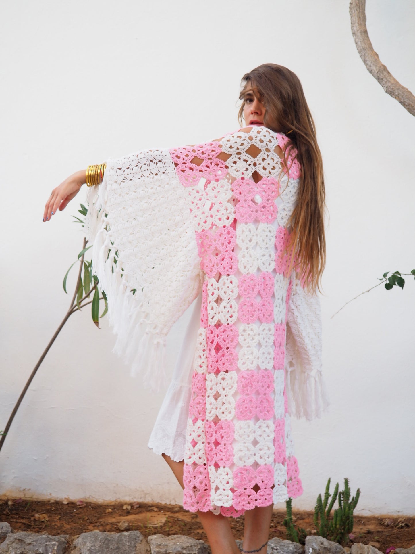 Amazing one of a kind up-cycled crochet kimono by Vagabond Ibiza