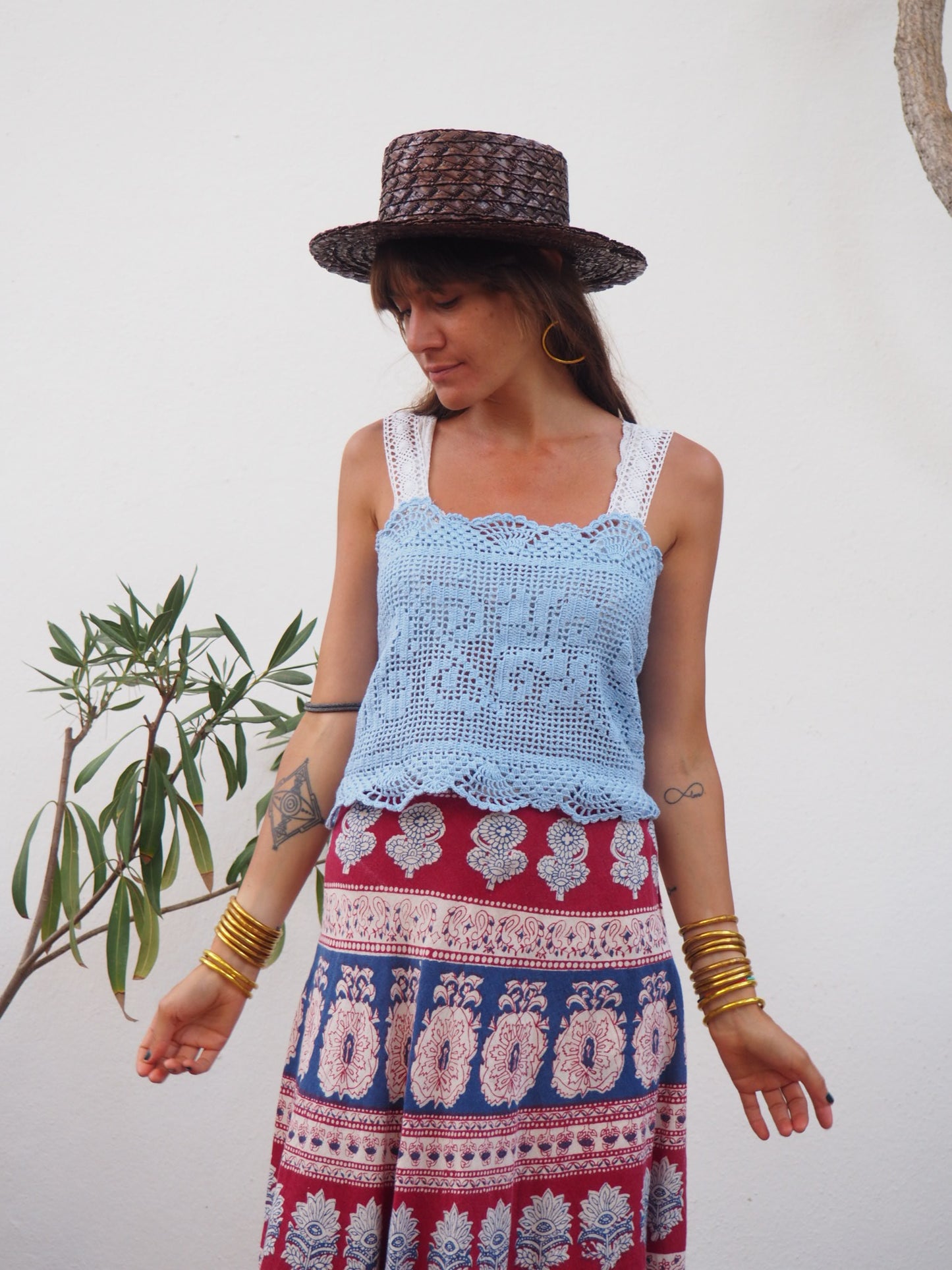 Amazing one off a kind blue vintage crochet lace top up-cycled by Vagabond Ibiza