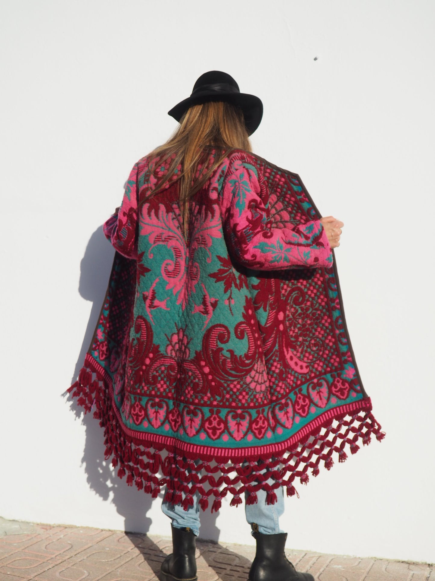 Amazing vintage woven tapestry jacket with insane oversize tassel trim up-cycled by Vagabond Ibiza