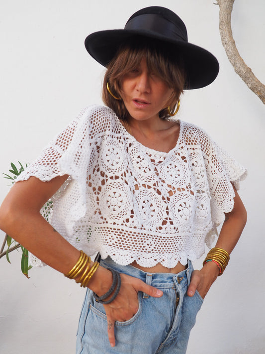 Amazing one off a kind white vintage crochet lace top up-cycled by Vagabond Ibiza