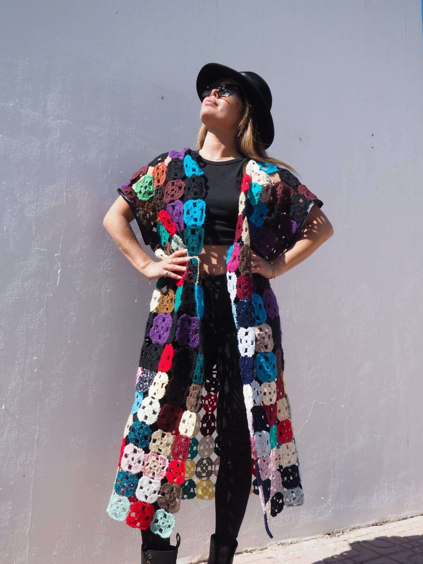 Vintage 1970’s handmade colourful crochet jacket up-cycled by Vagabond Ibiza