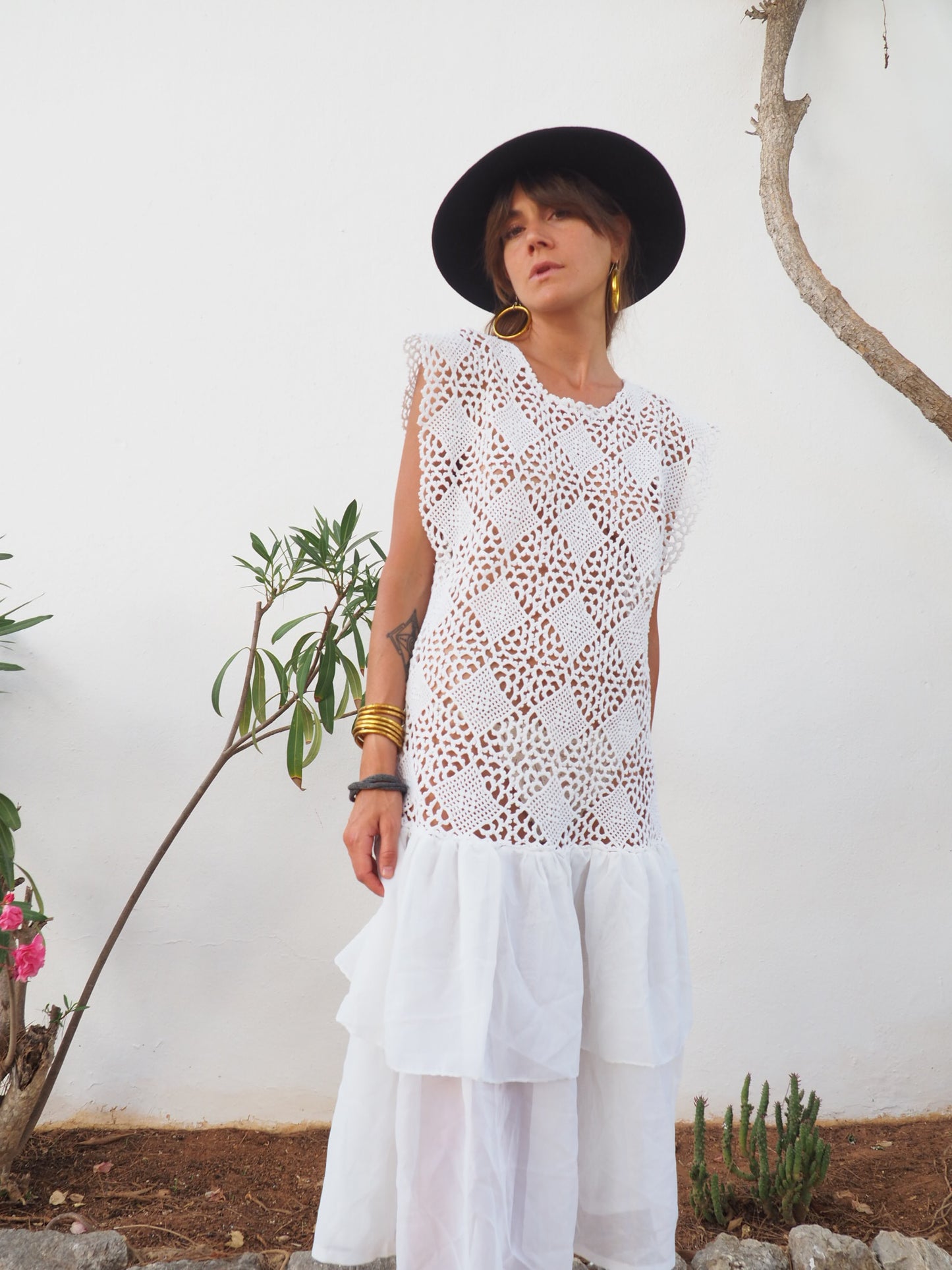 Amazing one off a kind white vintage crochet dress up-cycled by Vagabond Ibiza