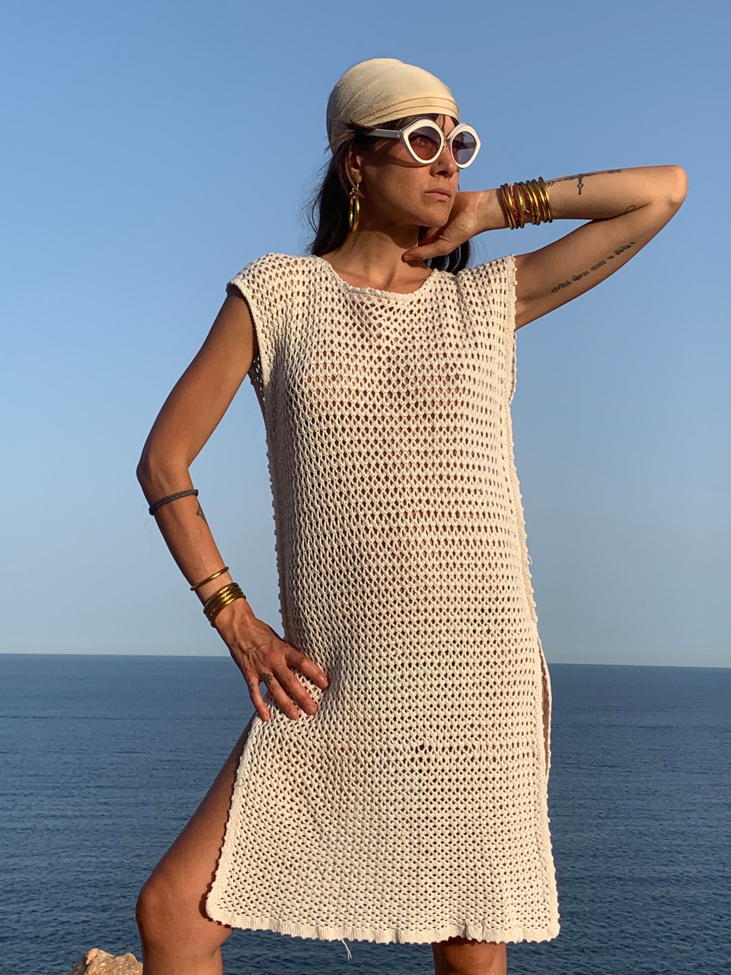 Vintage lace crochet textiles up-cycled dress by Vagabond Ibiza