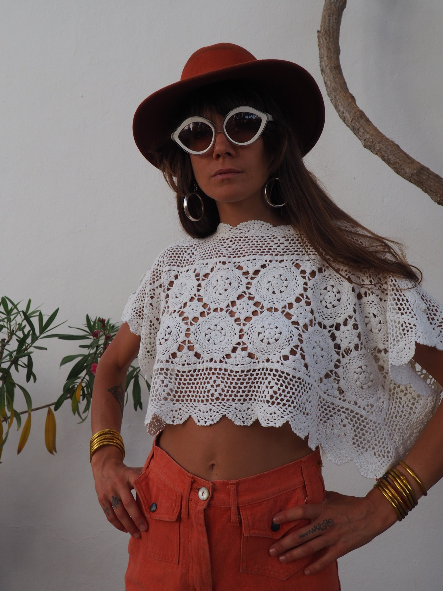 Vintage handmade white crochet lace top up-cycled by vagabond ibiza