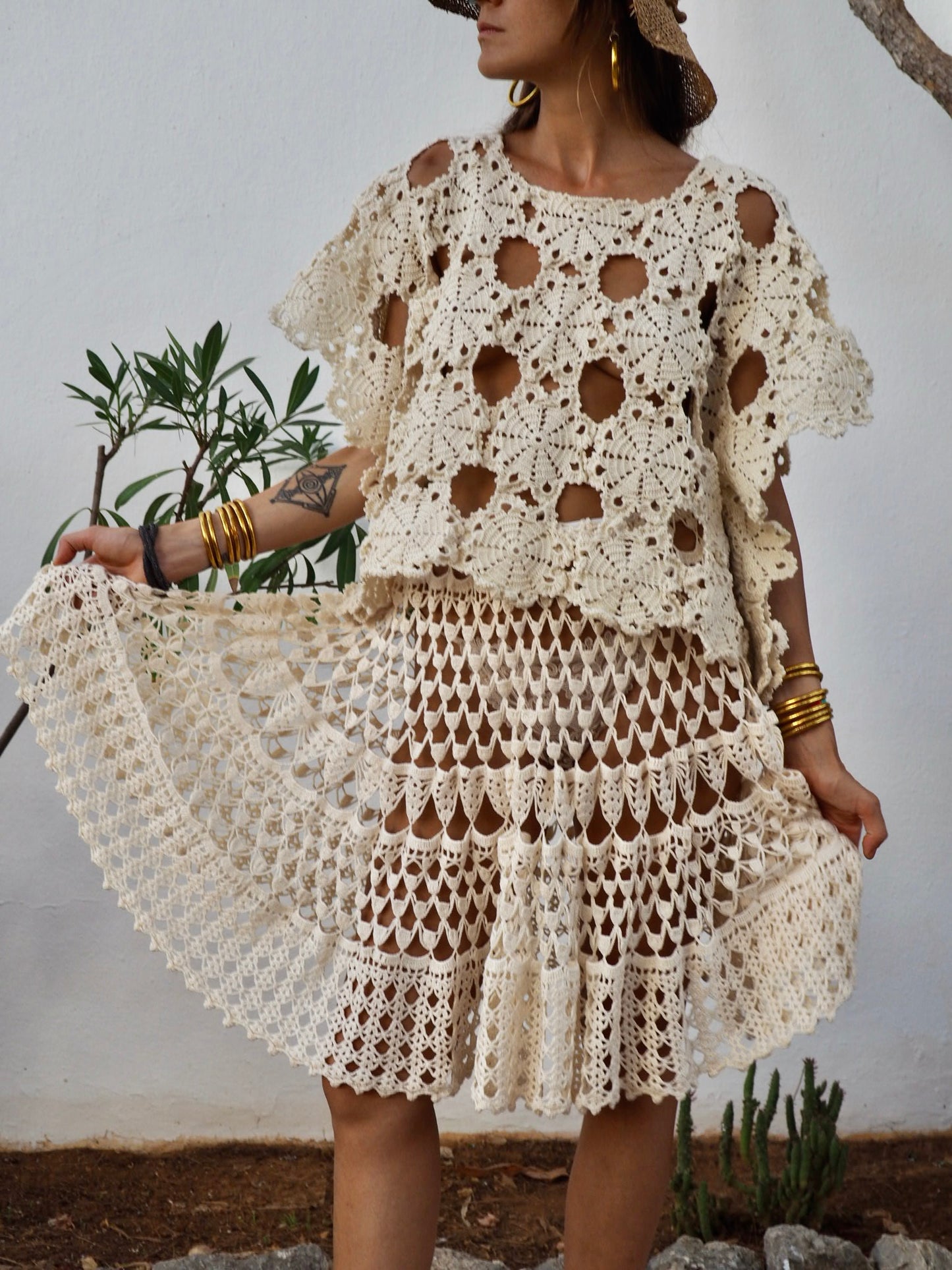 Amazing one off a kind cream vintage crochet lace skirt up-cycled by Vagabond Ibiza