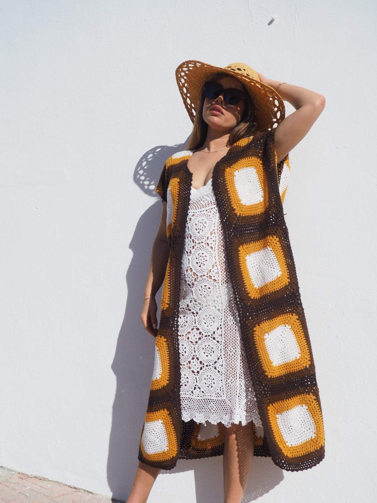 Vintage crochet cotton beach dress handmade cotton crochet up-cycled by Vagabond Ibiza