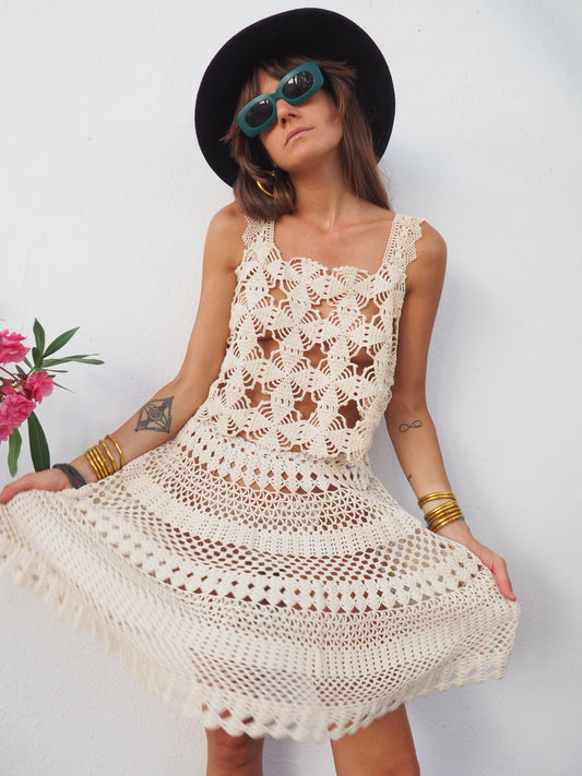 Amazing one of a kind vintage crochet lace skirt up-cycled by Vagabond Ibiza