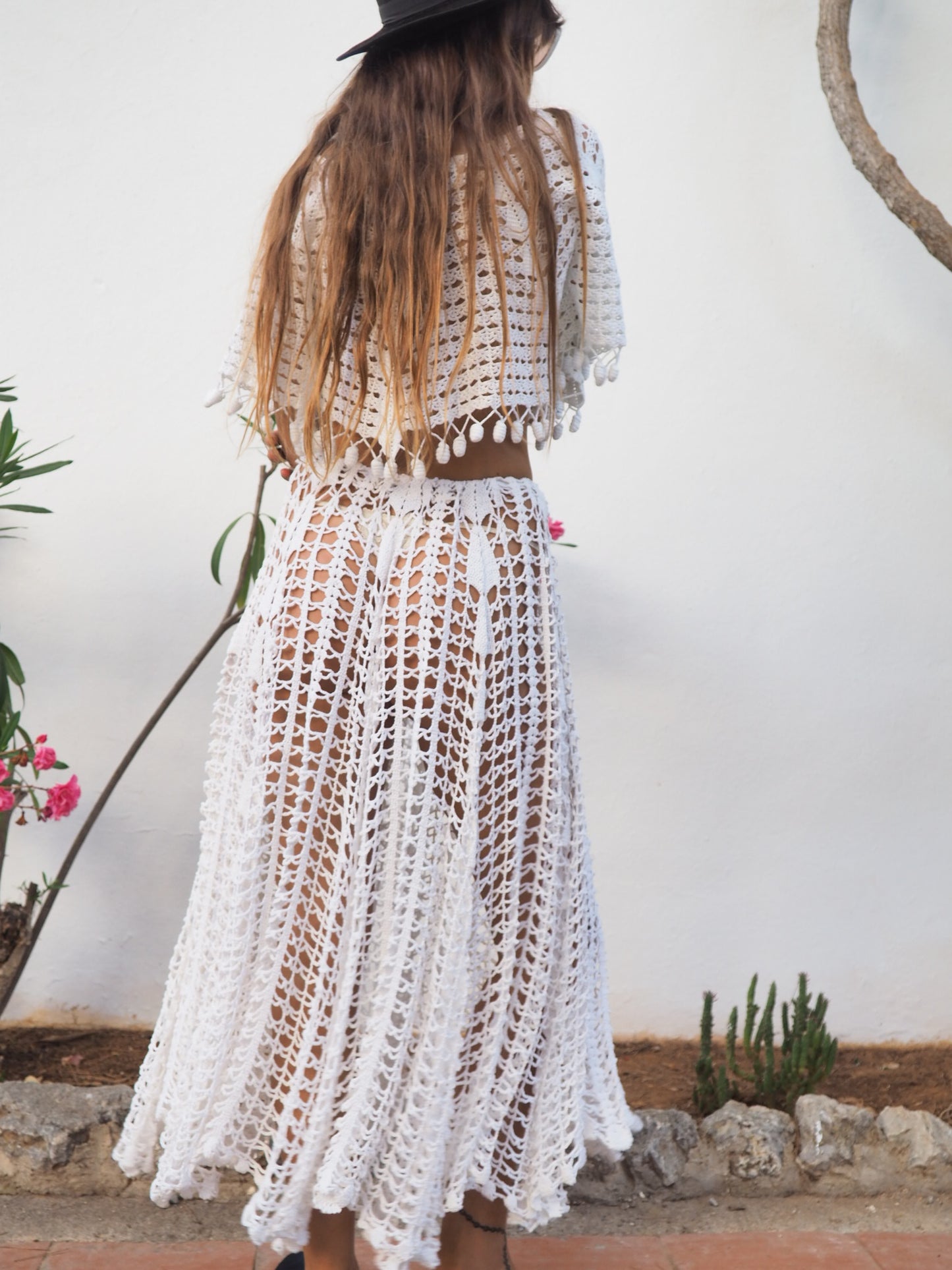 Amazing one off a kind white vintage crochet lace skirt up-cycled by Vagabond Ibiza