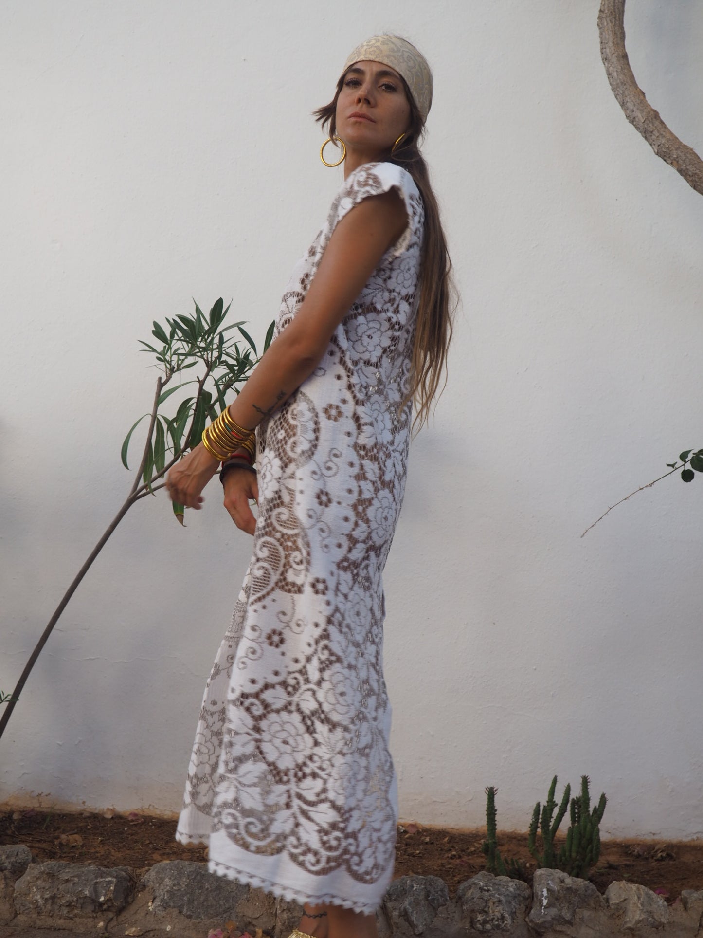 Amazing one off a kind white vintage lace dress up-cycled by Vagabond Ibiza