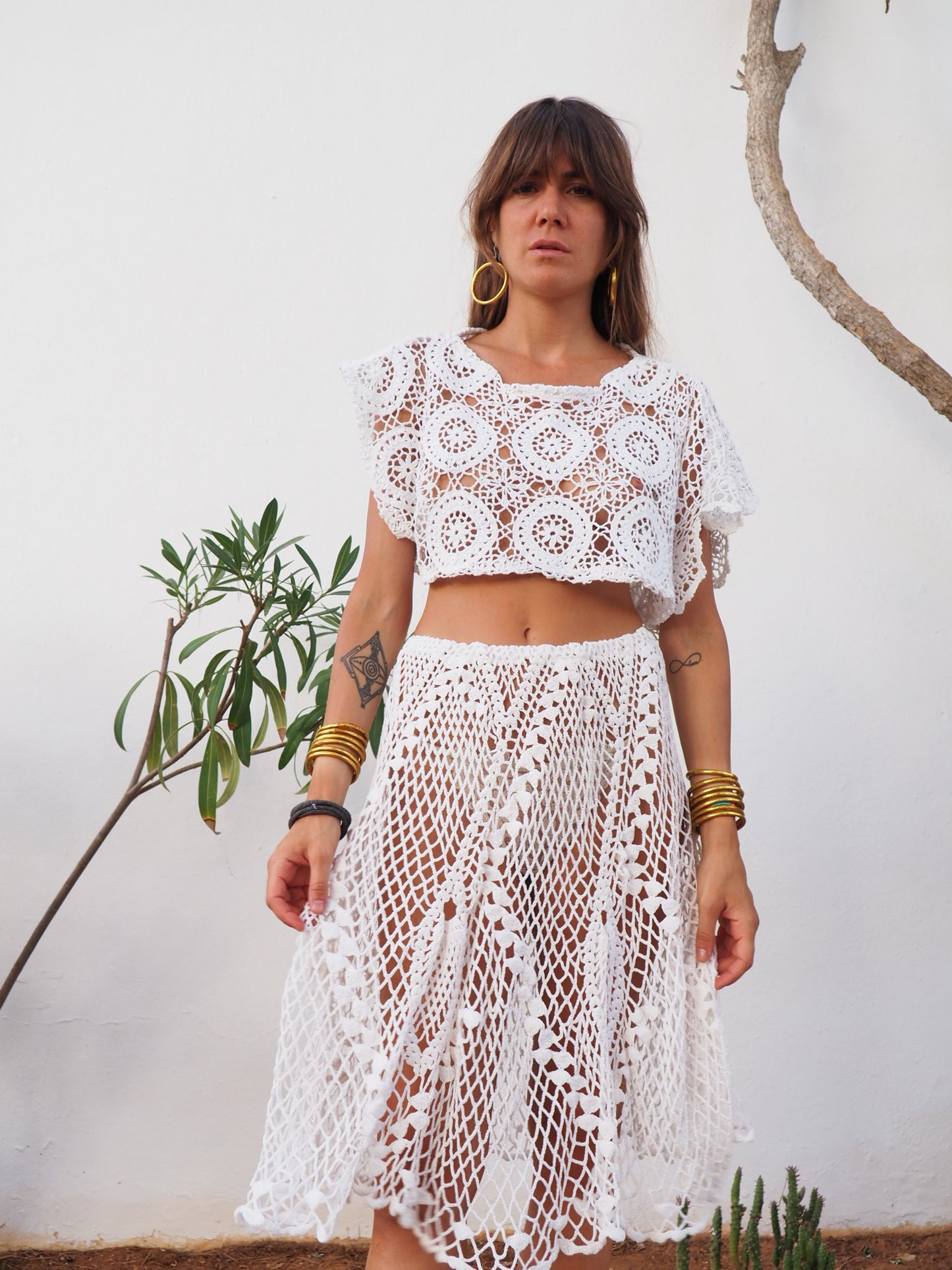 Amazing one off a kind white vintage crochet lace skirt up-cycled by Vagabond Ibiza