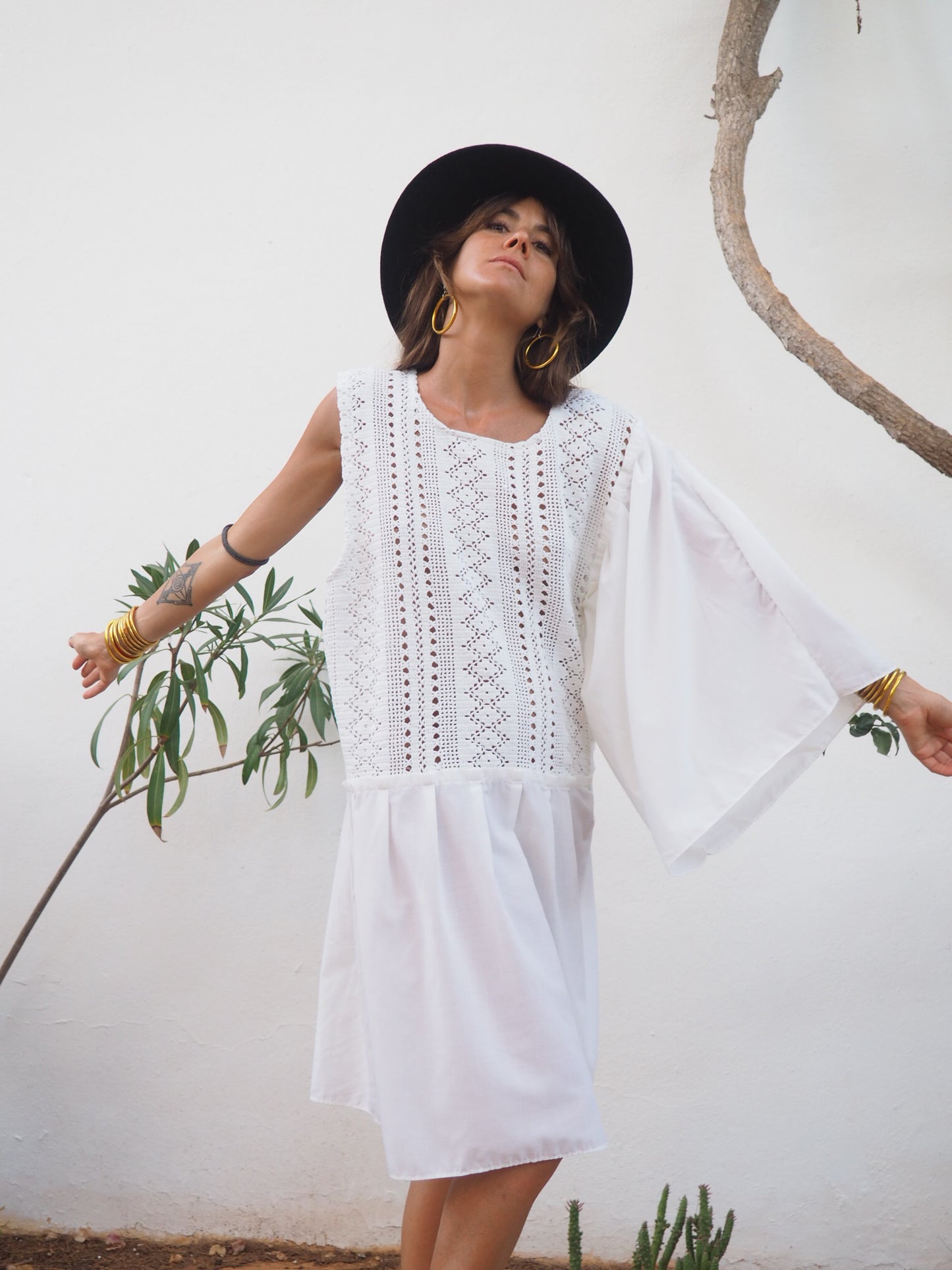 Amazing one off a kind white vintage crochet dress up-cycled by Vagabond Ibiza