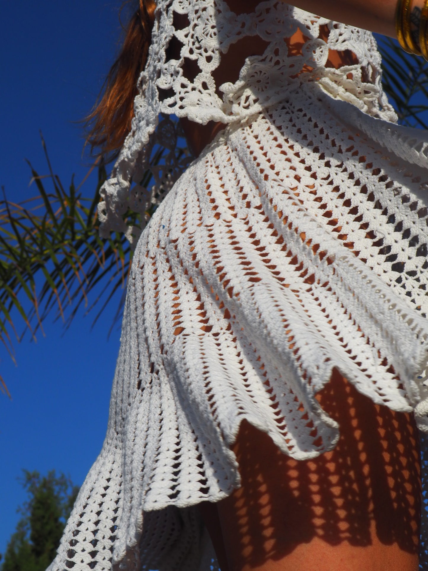 Antique white lace crochet textiles skirt up-cycled by Vagabond Ibiza