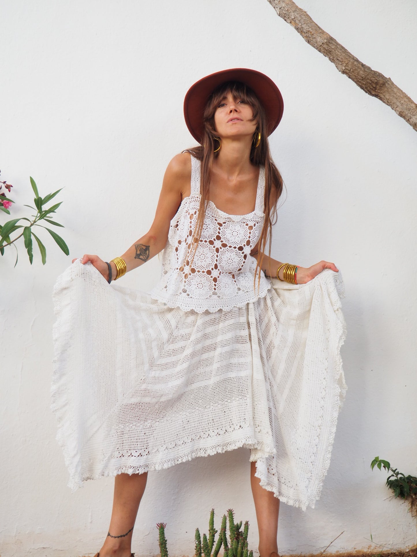 Vintage white lace crochet skirt up-cycled by Vagabond Ibiza