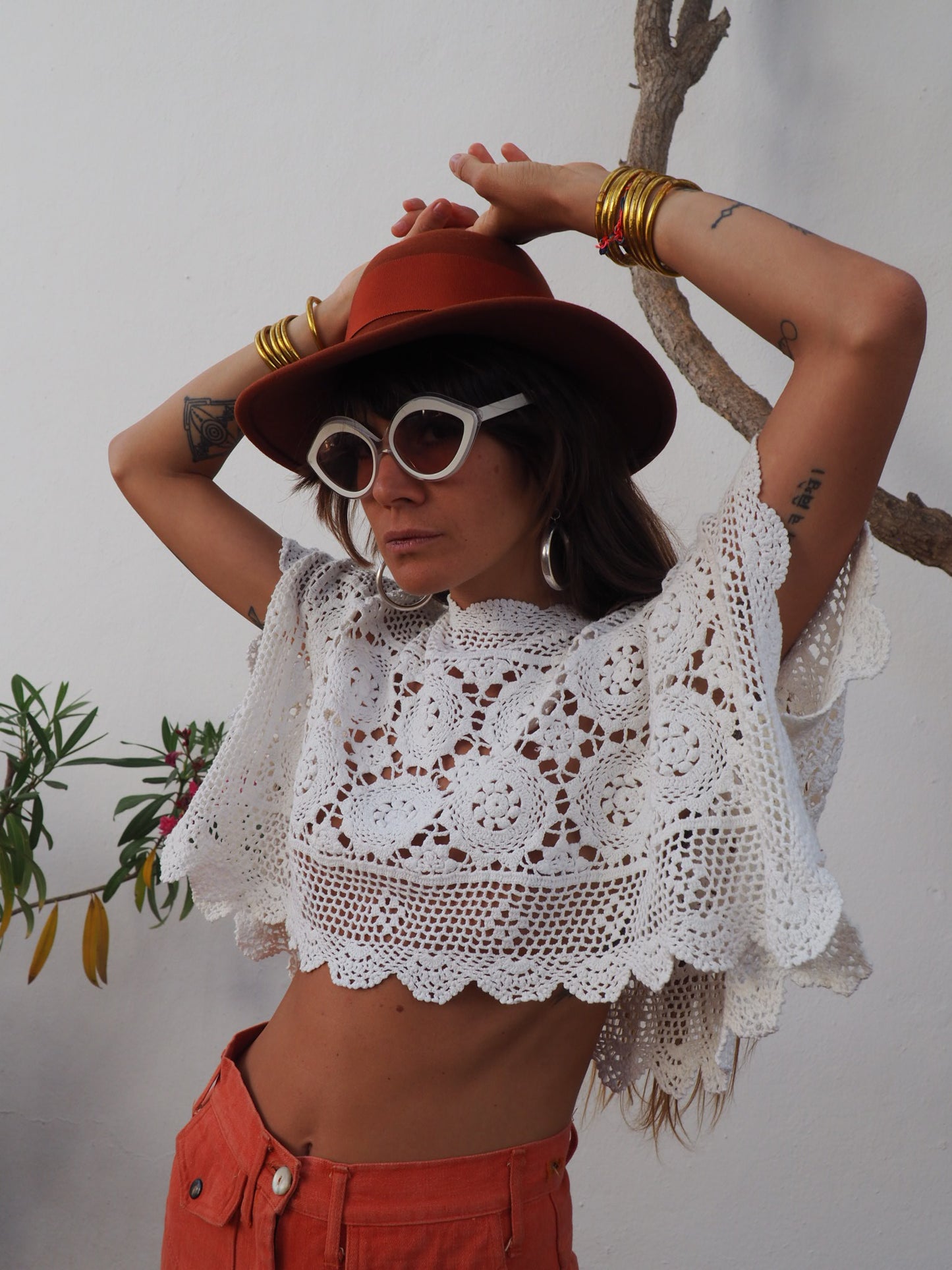 Vintage handmade white crochet lace top up-cycled by vagabond ibiza