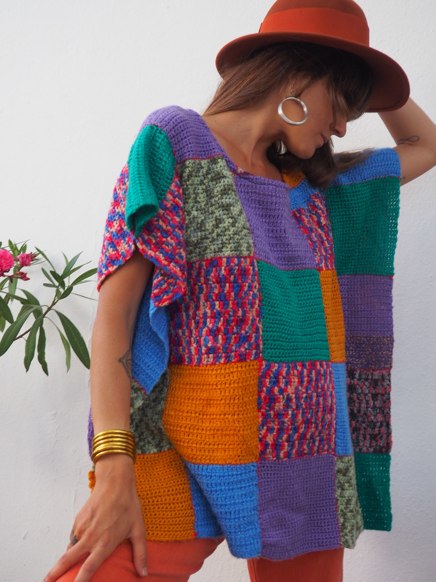 Vintage handmade 1970’s patchwork crochet jumper