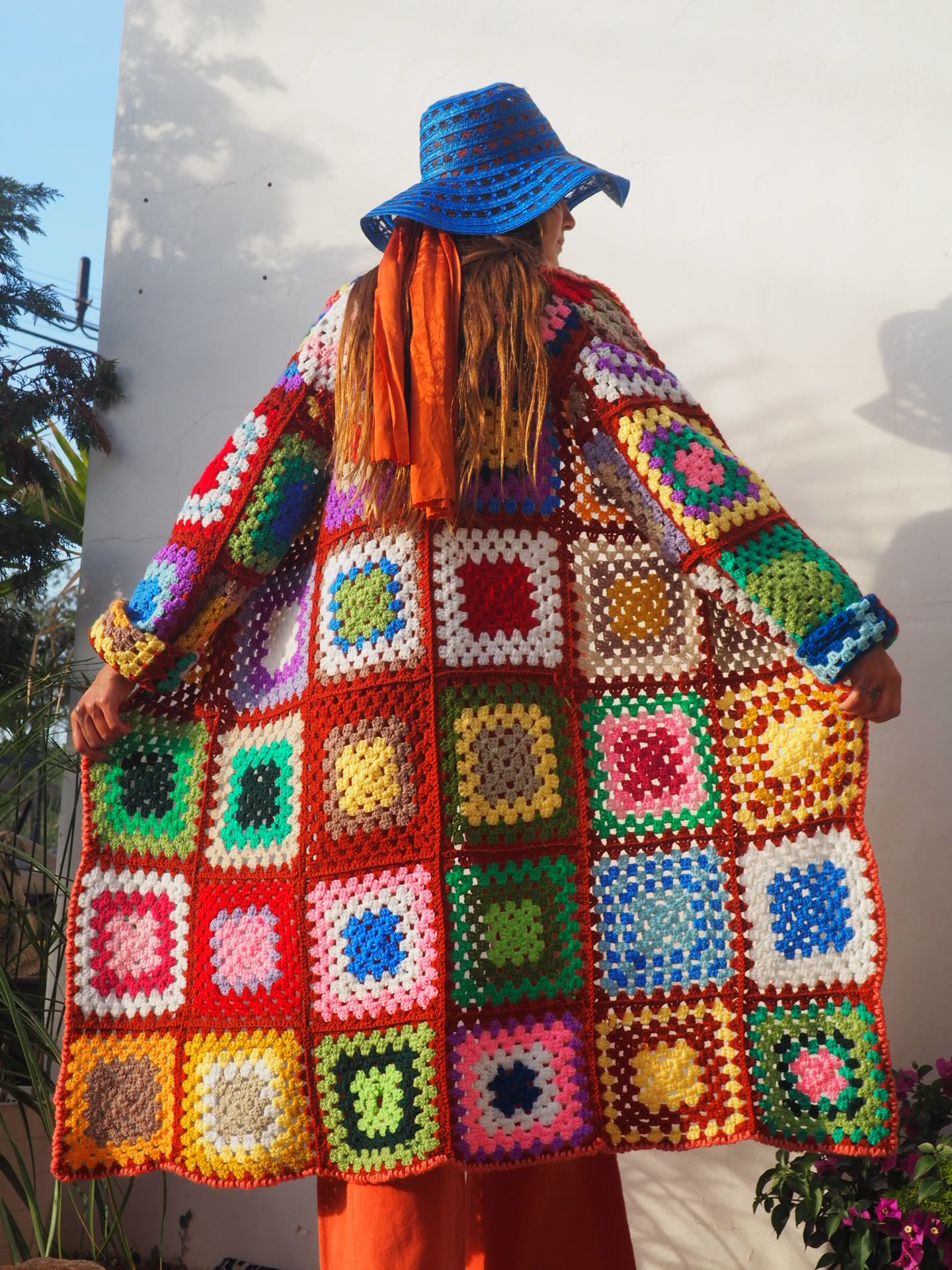 Vintage 1970's rainbow granny square hand made crochet jacket up