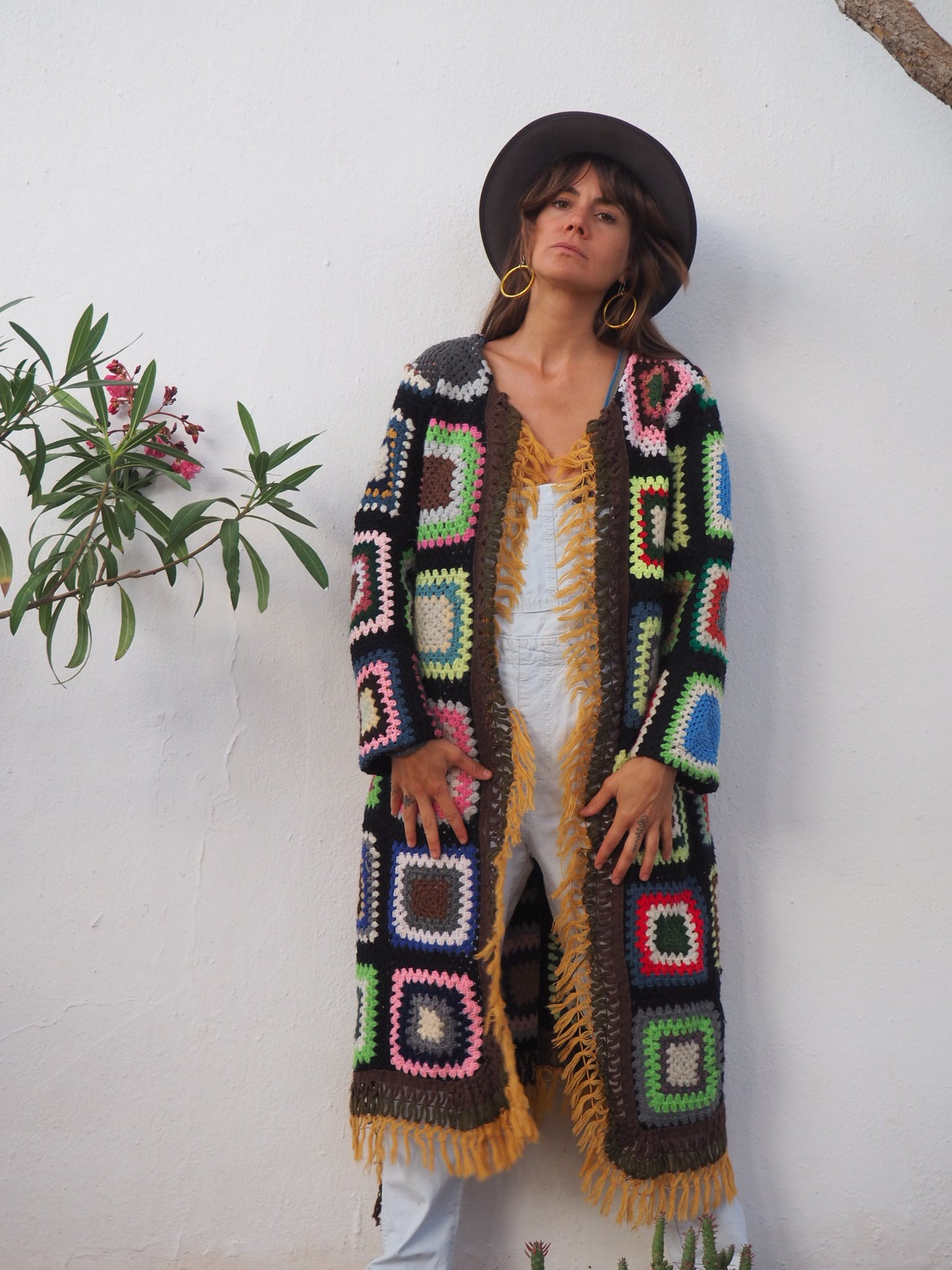 colourful waistcoat, Vintage Crochet Jacket, up cycled jacket , handmade jacket, striped jacket , vintage jacket, 1970s jacket , long waistcoat, slow fashion , sustainable fashion, vintage shop, ibiza vintage shop, ibiza style, bohemian jacket, boho jacket, colourful jacket, festival jacket, hippie style, 70s clothing, original vintage, recycled fashion brand, sustainable fashion brand, slow fashion brand, rainbow fashion, knitted jacket, woven jacket, winter jacket