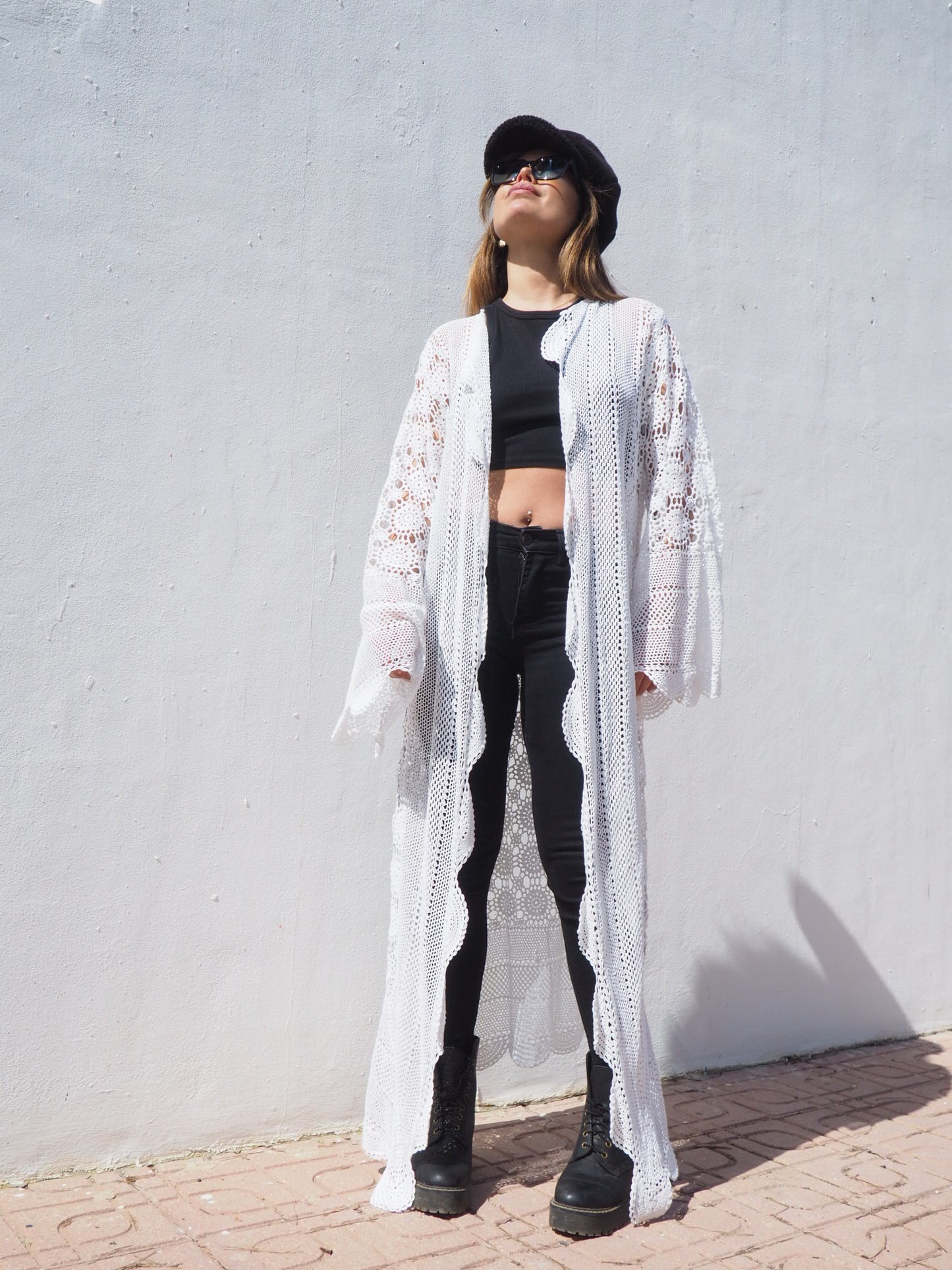 Vintage 1970’s French white crochet lace up-cycled jacket by Vagabond Ibiza