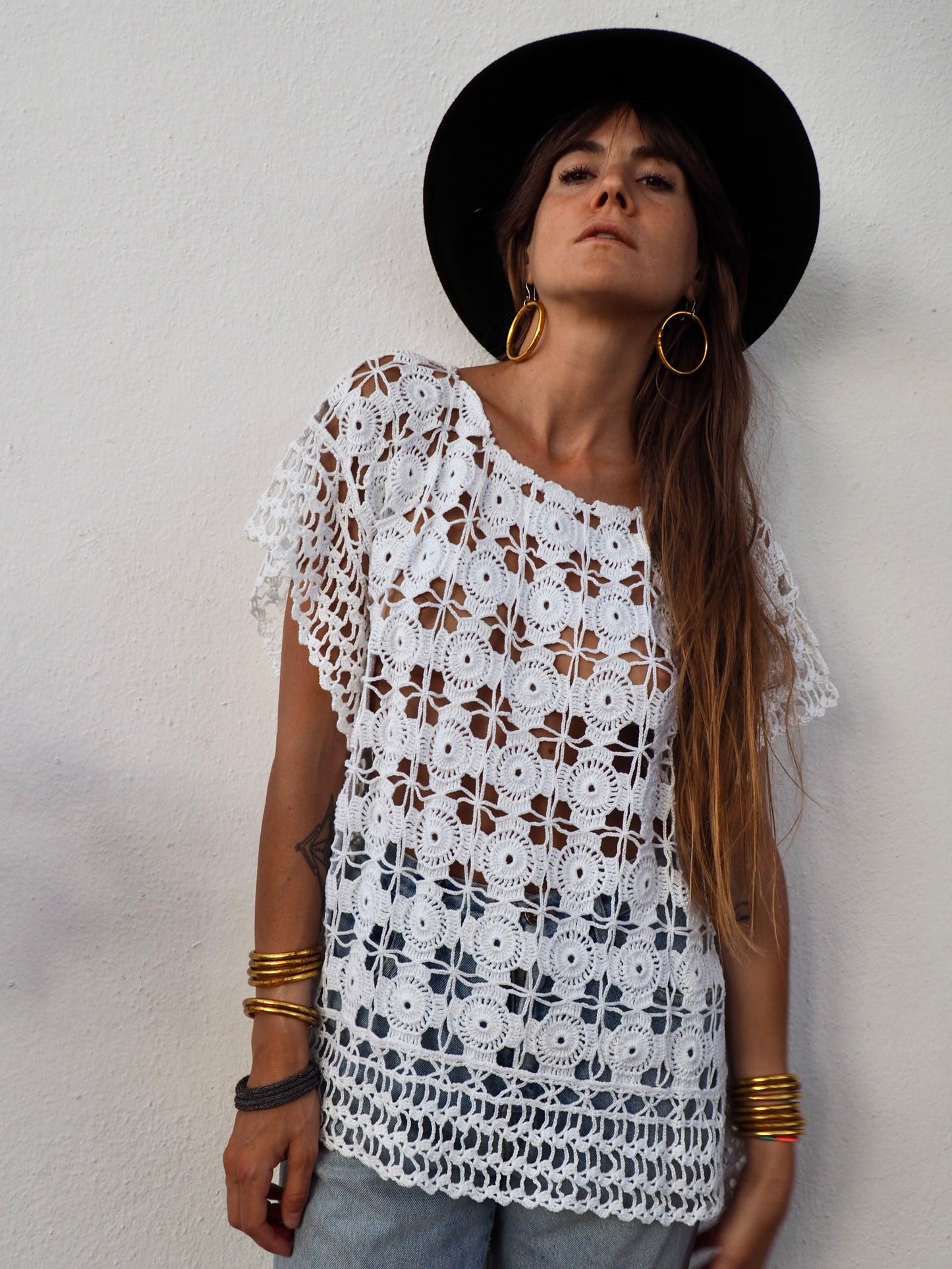 Amazing one off a kind white vintage crochet lace top up-cycled by Vagabond Ibiza