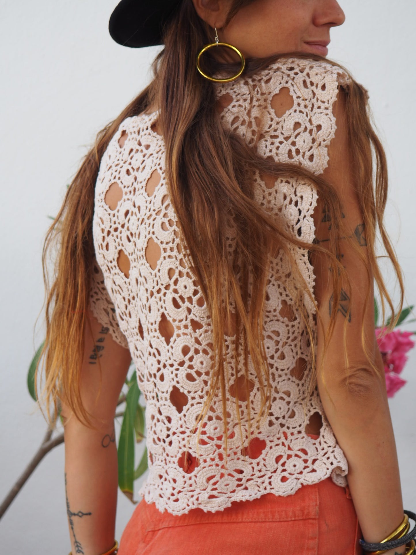 Amazing one off a kind cream vintage crochet lace top up-cycled by Vagabond Ibiza