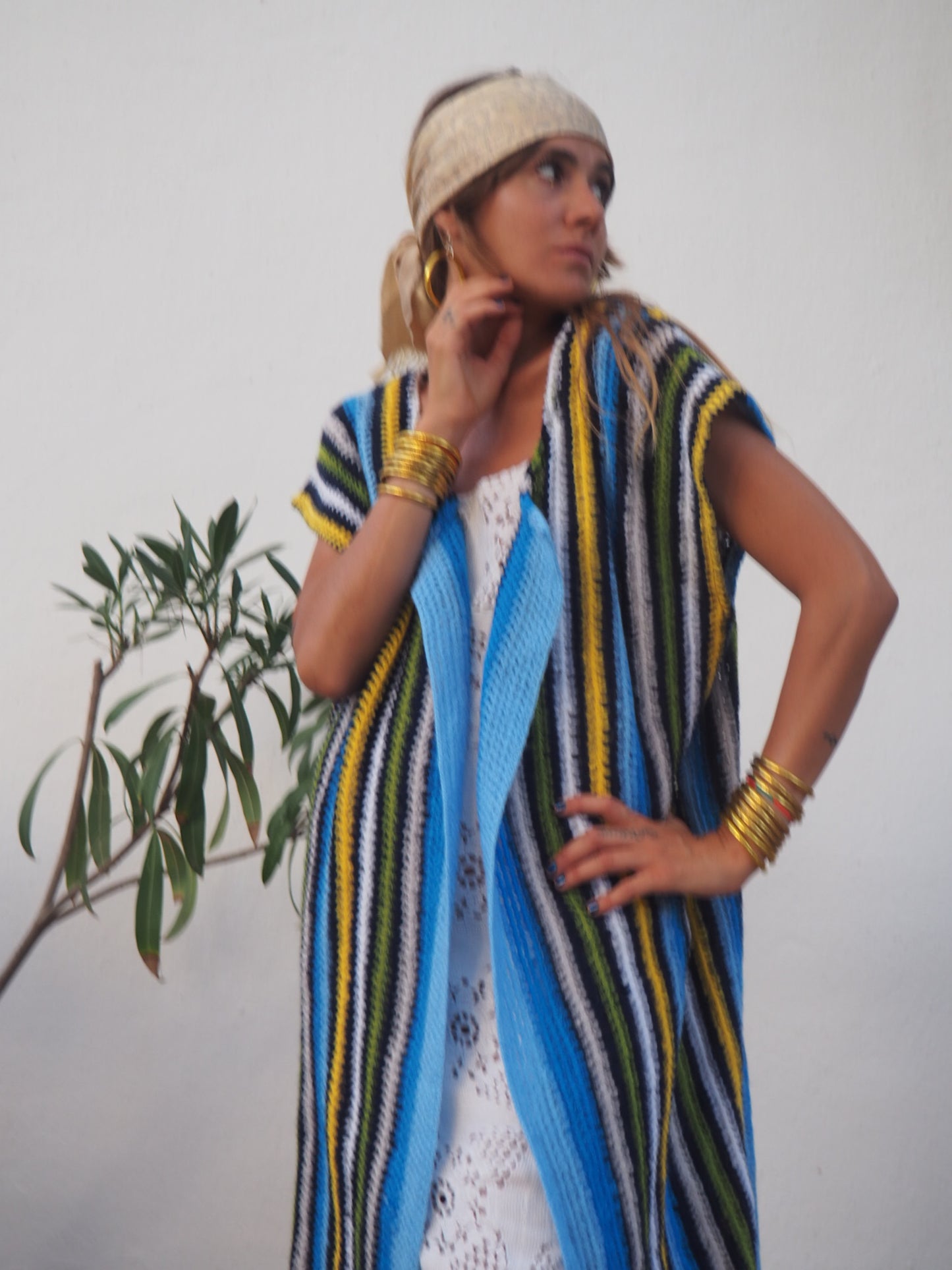 1970's Unique Handmade Vintage Crochet Up-cycled Jacket Vintage Crochet Jacket, up cycled jacket , handmade jacket, striped jacket , vintage jacket, 1970s jacket , long waistcoat, slow fashion , sustainable fashion, vintage shop, ibiza vintage shop, ibiza style, bohemian jacket, boho jacket, colourful jacket, festival jacket, hippie jstyle, 70s clothing, original vintage, recycled fashion brand, sustainable fashion brand, slow fashion brand, rainbow fashion