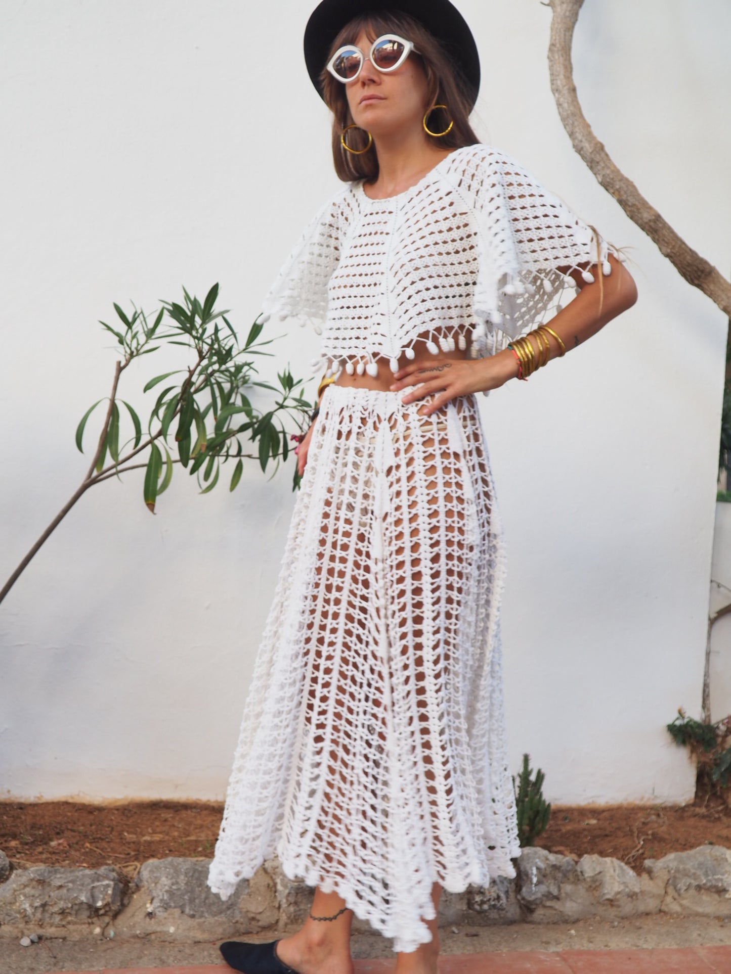 Amazing one off a kind white vintage crochet lace skirt up-cycled by Vagabond Ibiza