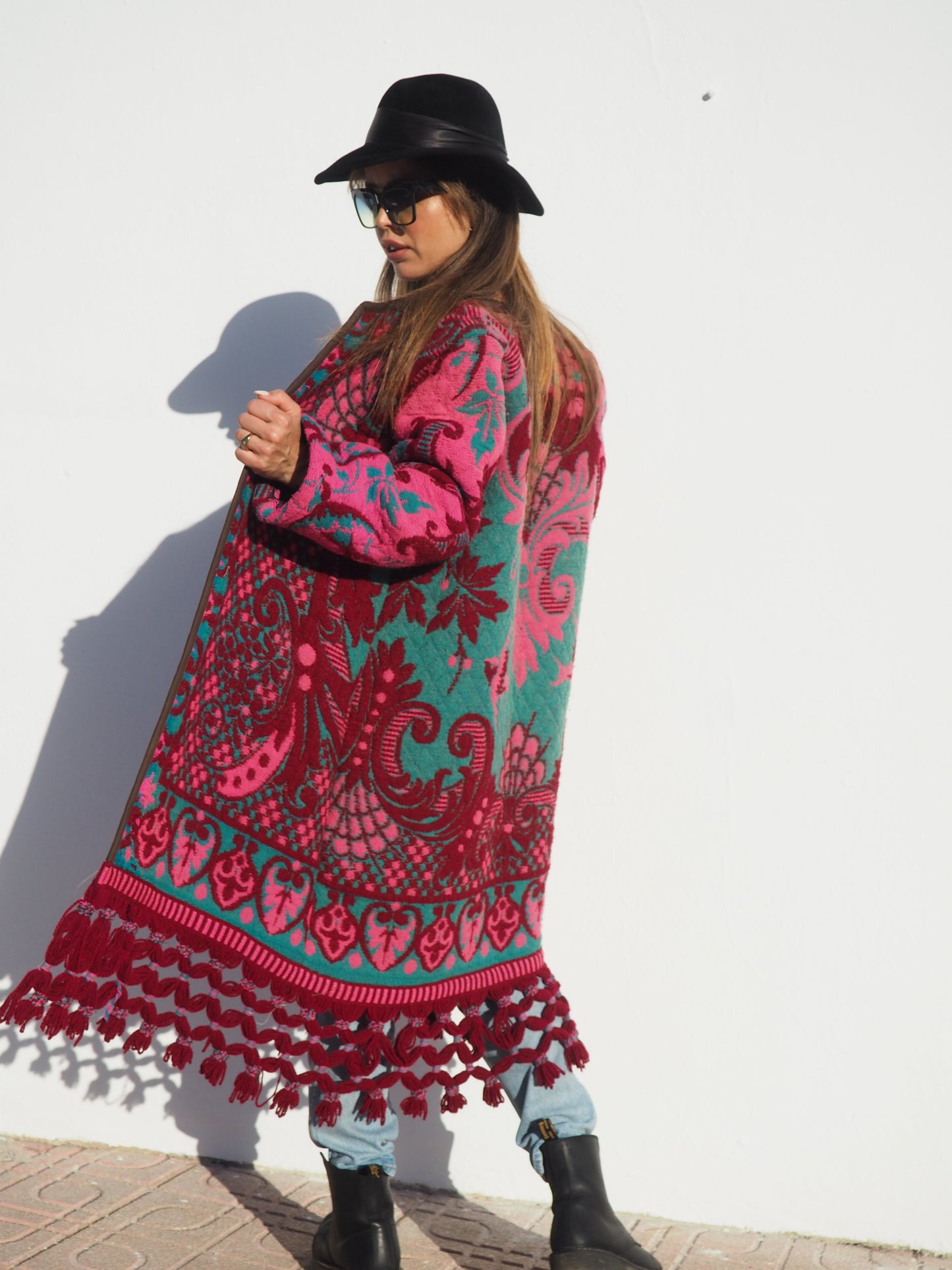 Amazing vintage woven tapestry jacket with insane oversize tassel trim up-cycled by Vagabond Ibiza