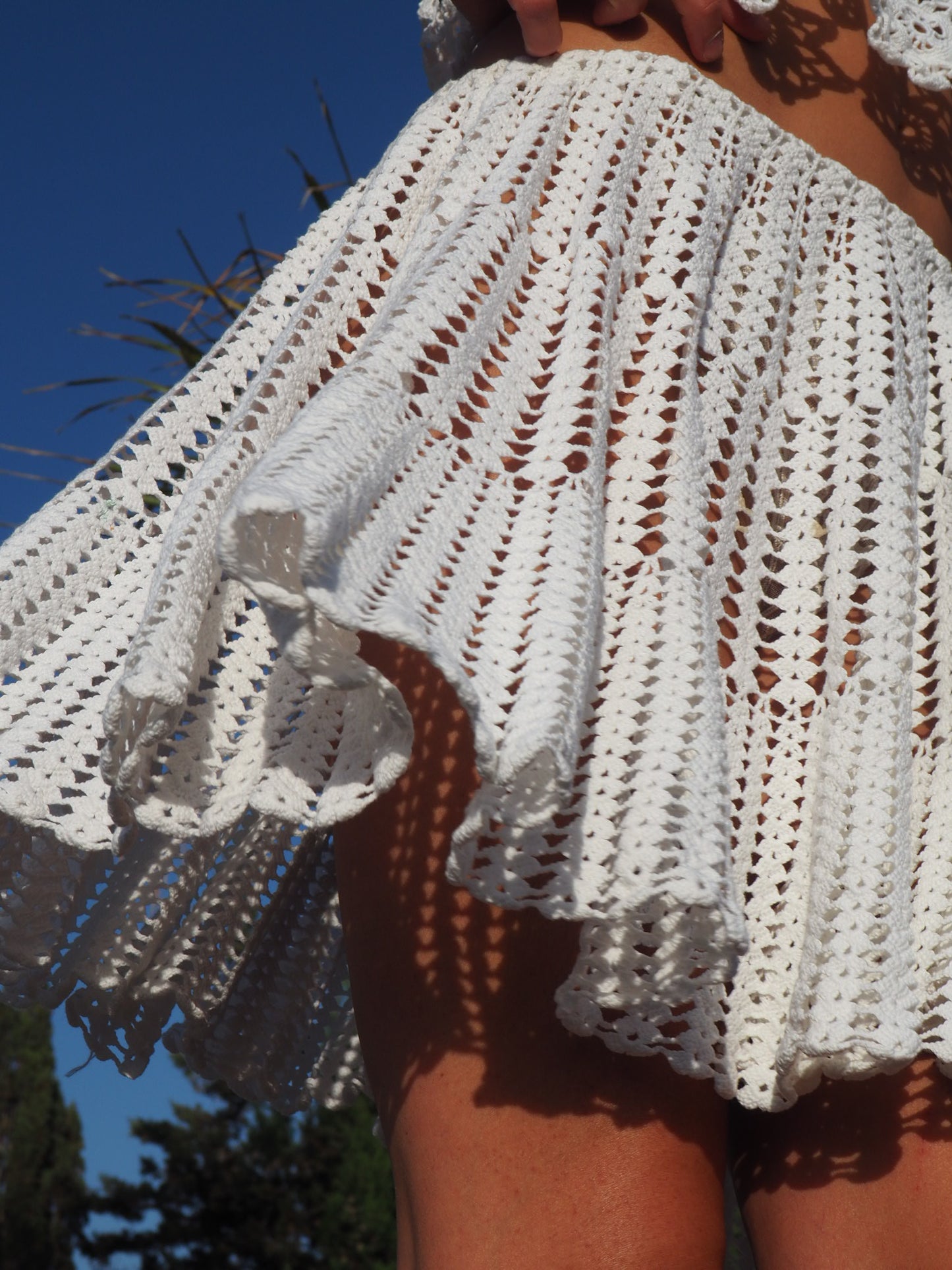 Antique white lace crochet textiles skirt up-cycled by Vagabond Ibiza