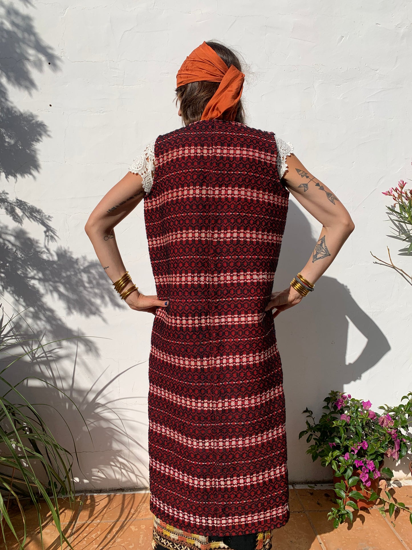 Vintage hand woven Romanian textiles up-cycled by vagabond Ibiza in to a long wa