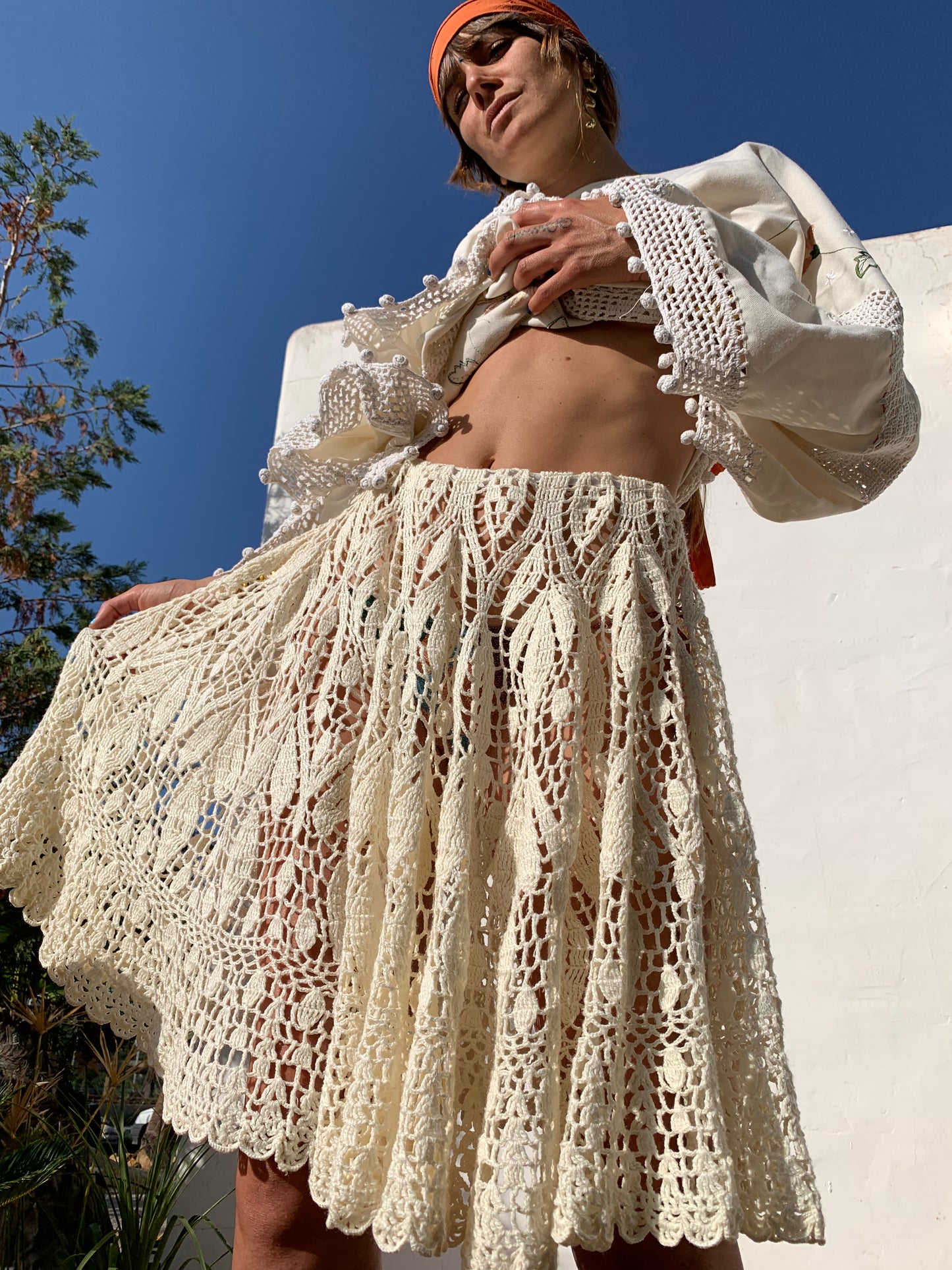 Antique lace crochet skirt up-cycled by Vagabond Ibiza